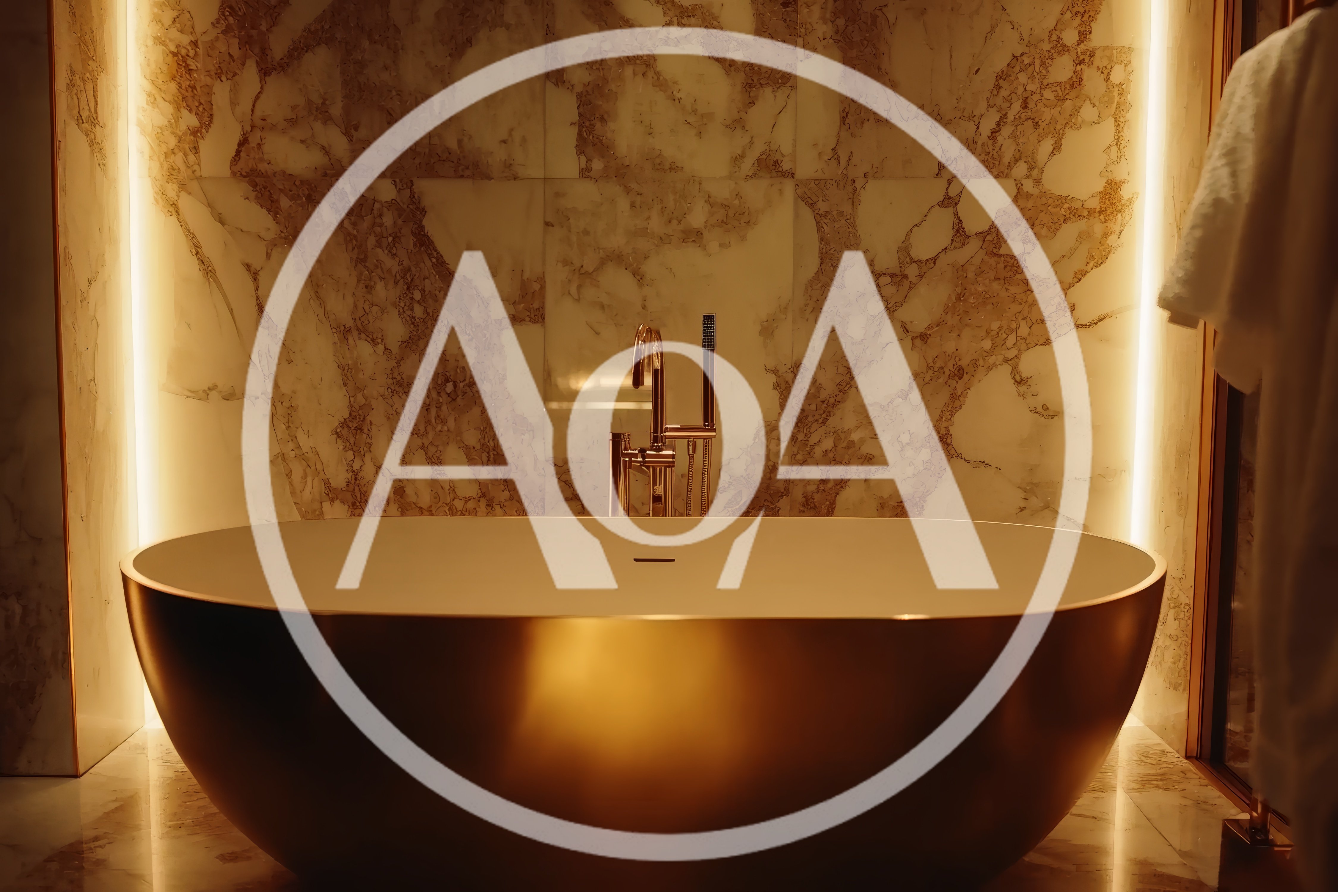 Luxury Gold Bathtub In Modern Marble Bathroom