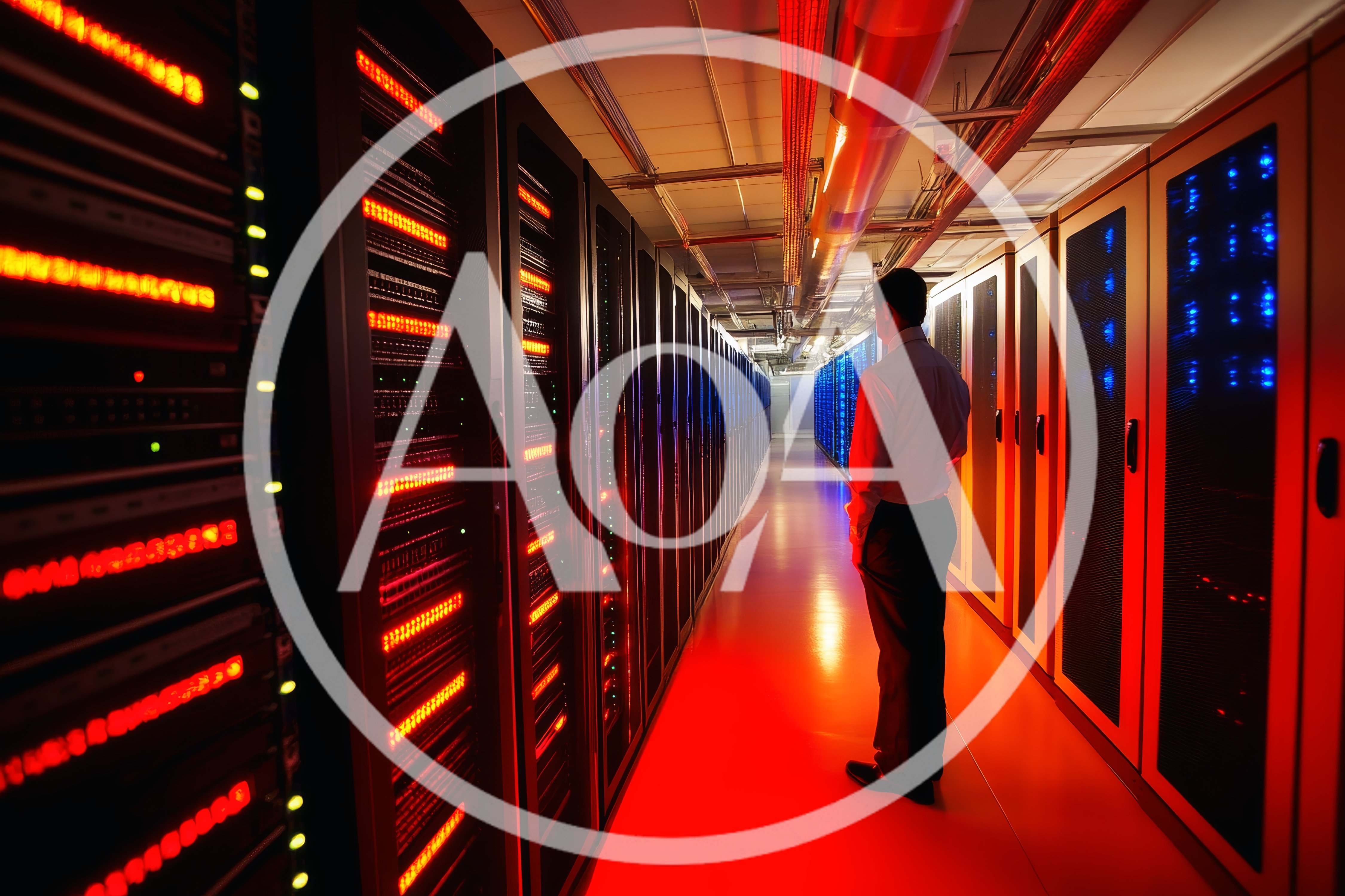 IT Professional Inspecting Server Racks in Data Center