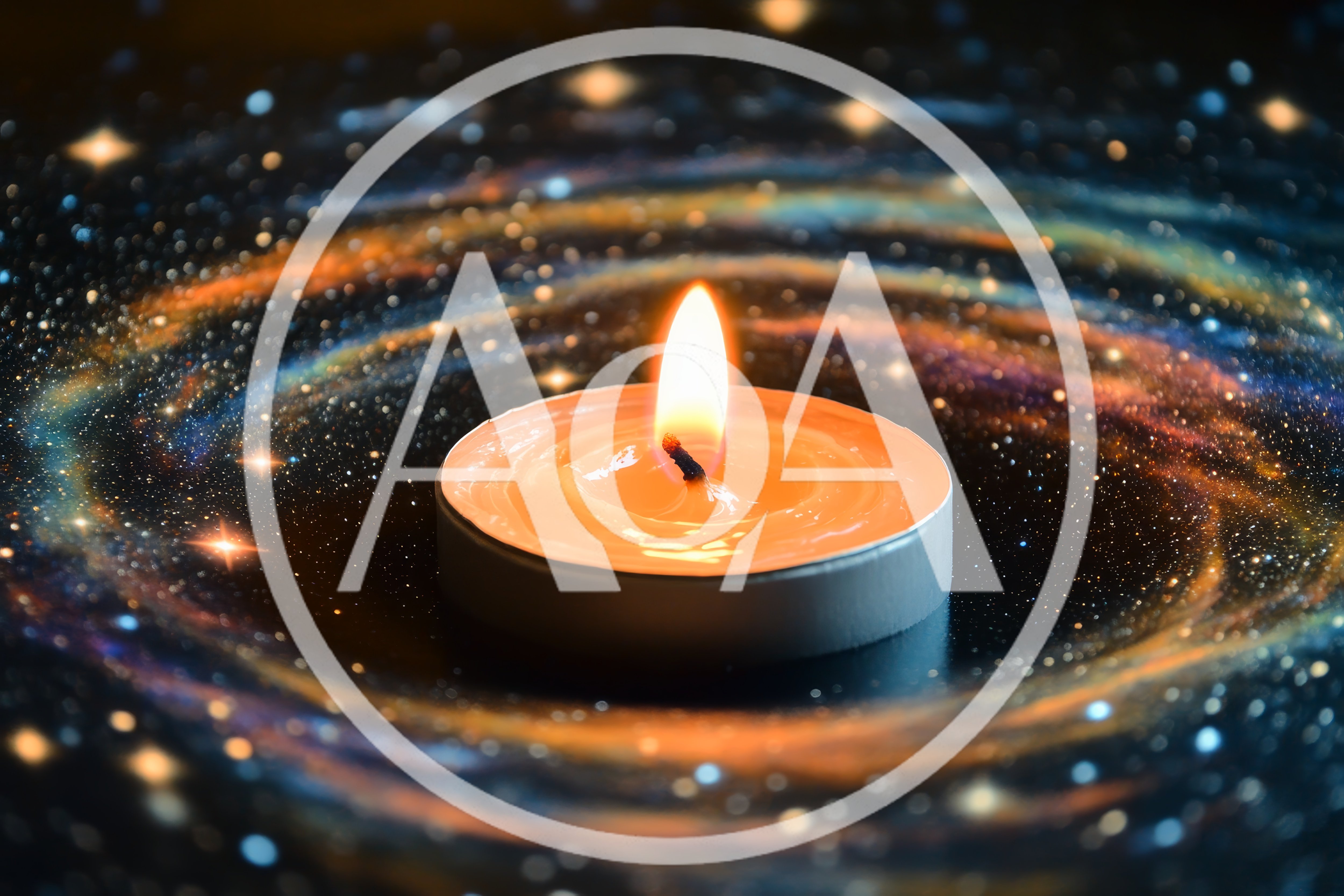 Lit Tea Light Candle Surrounded By Cosmic Nebula