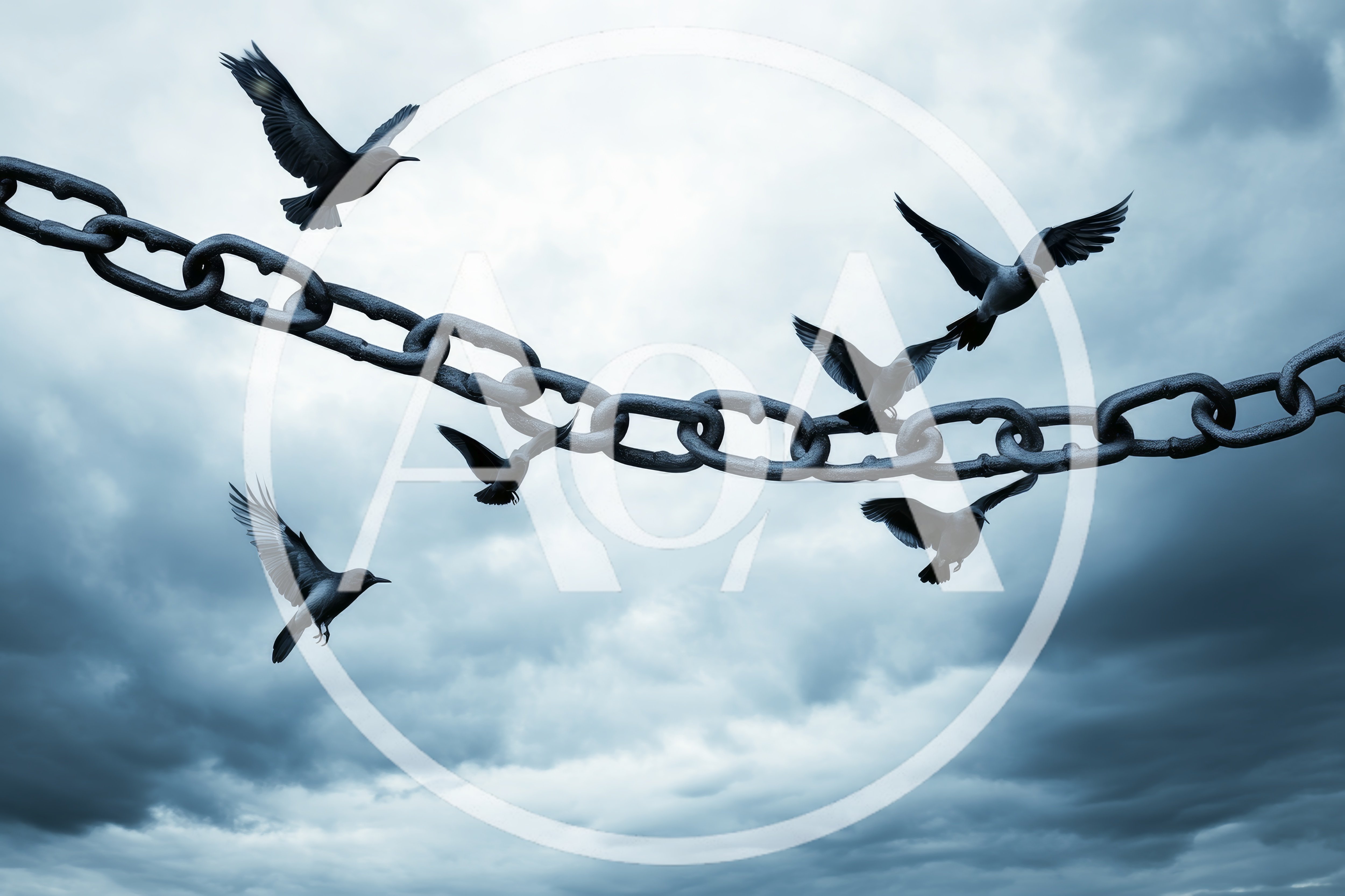 Birds Flying Around A Broken Metal Chain
