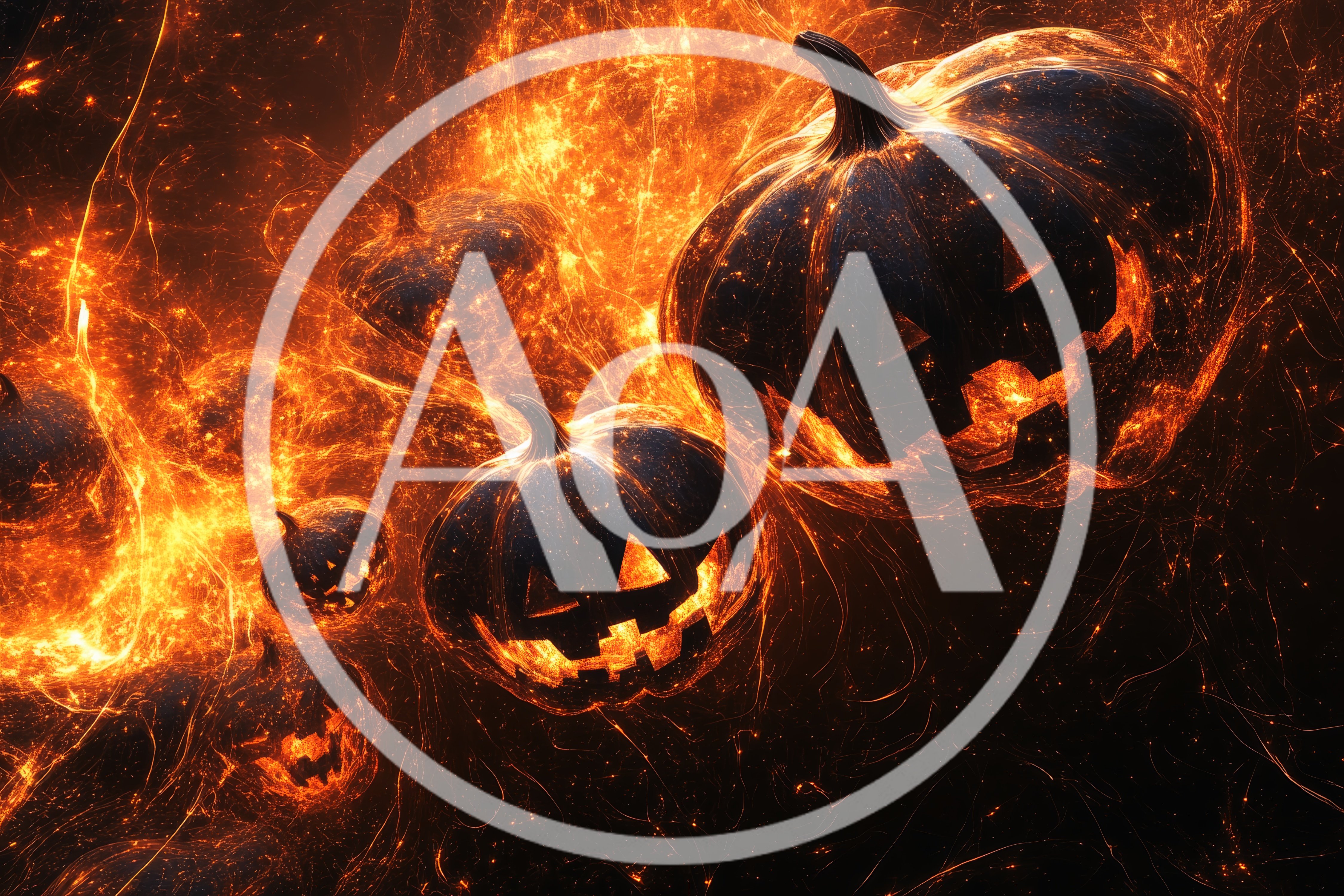 Glowing Jack O Lanterns In Fiery Nebula Background