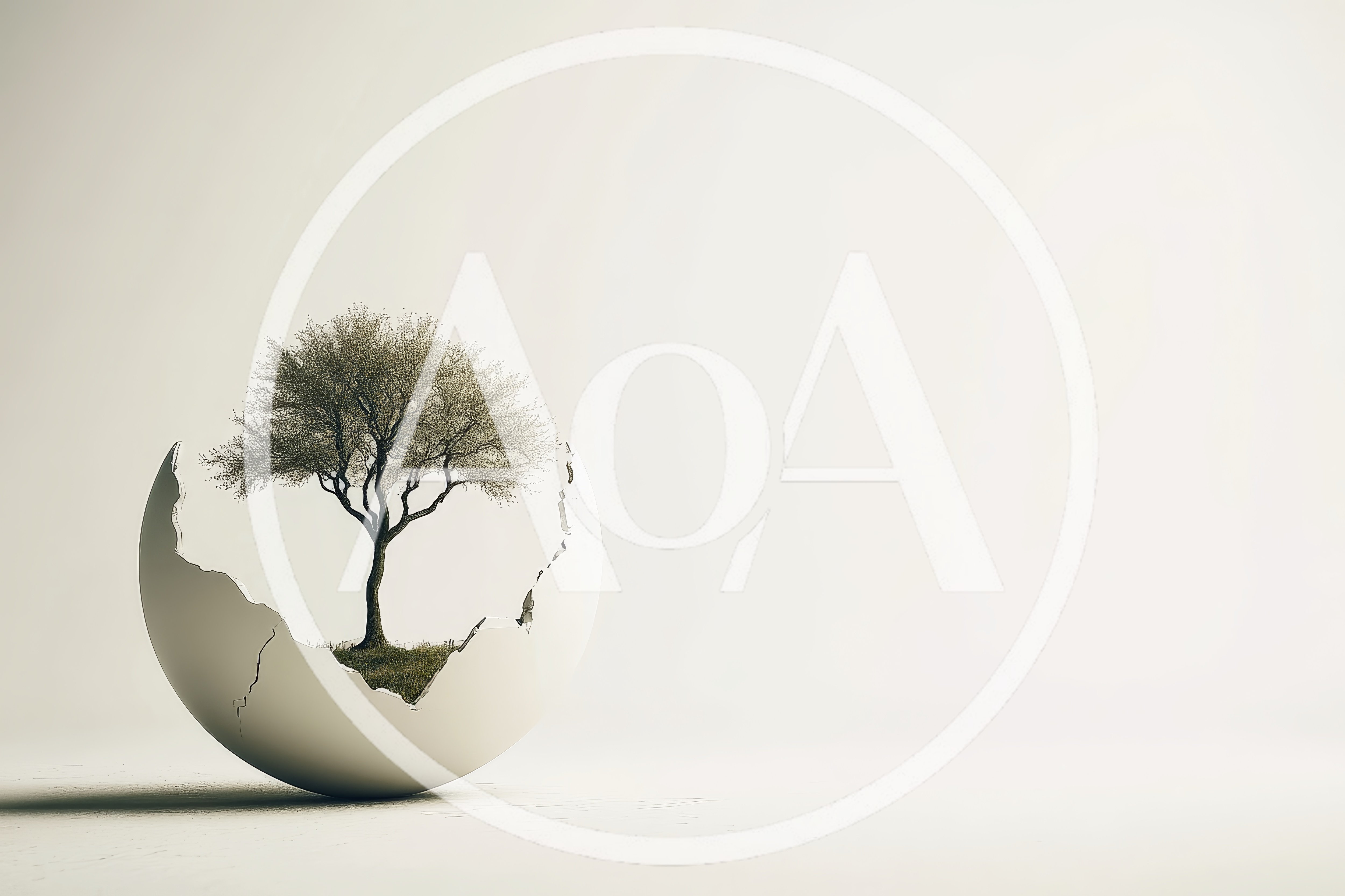 A Single Tree Growing Inside A Cracked Eggshell