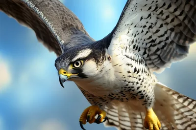 Peregrine Falcon Flying Against A Clear Blue Sky