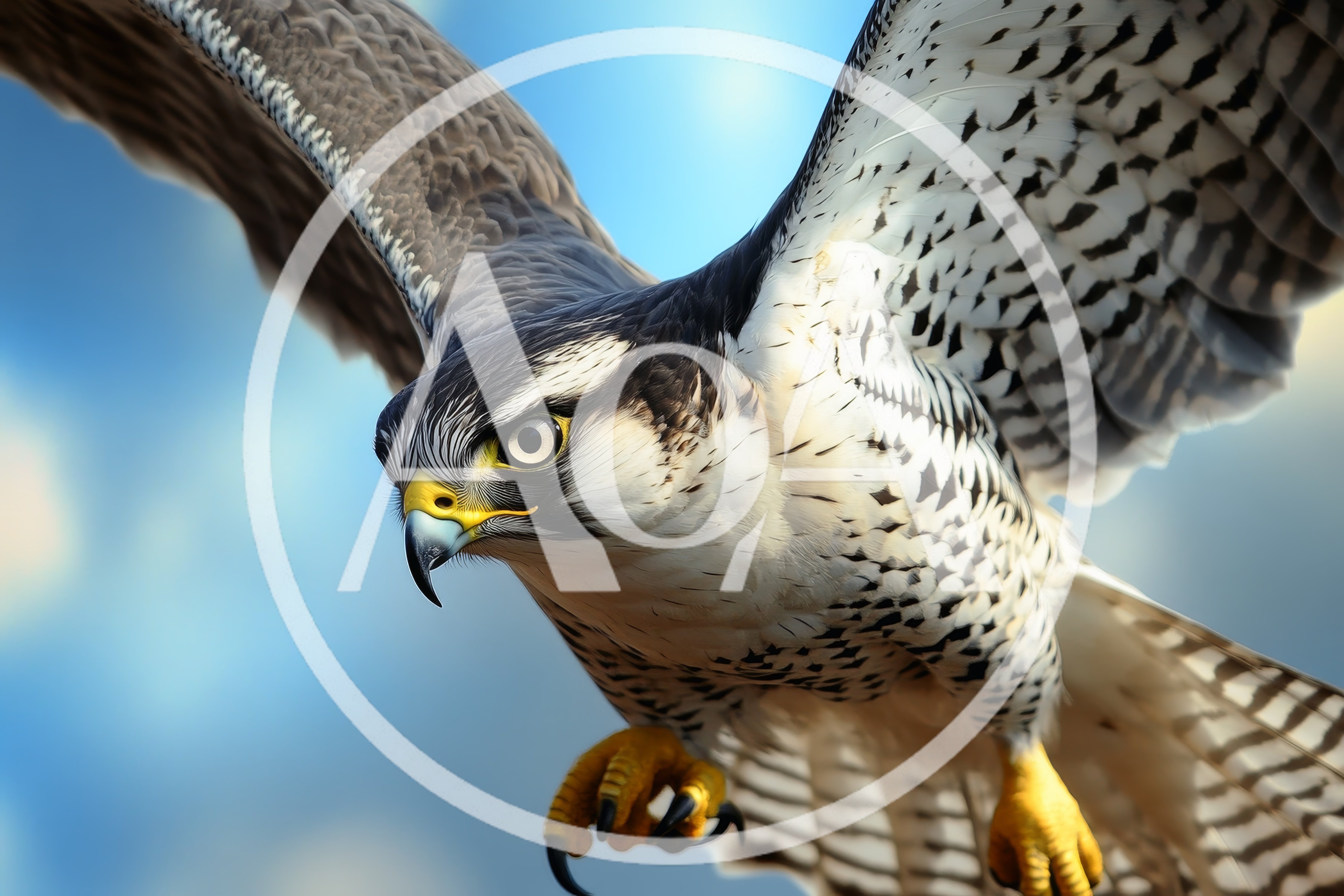 Peregrine Falcon Flying Against A Clear Blue Sky