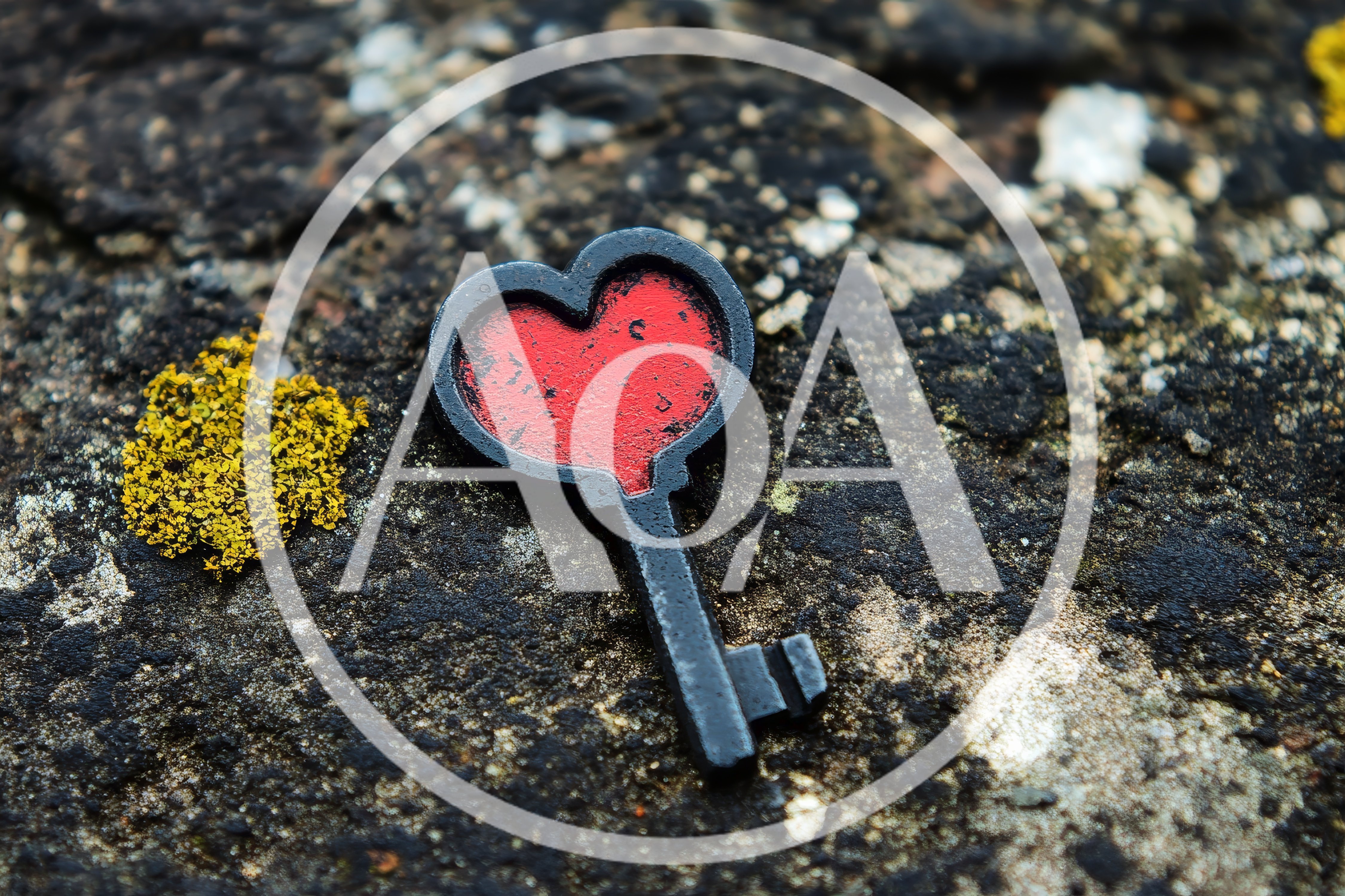 Heart Shaped Key Resting On Mossy Stone