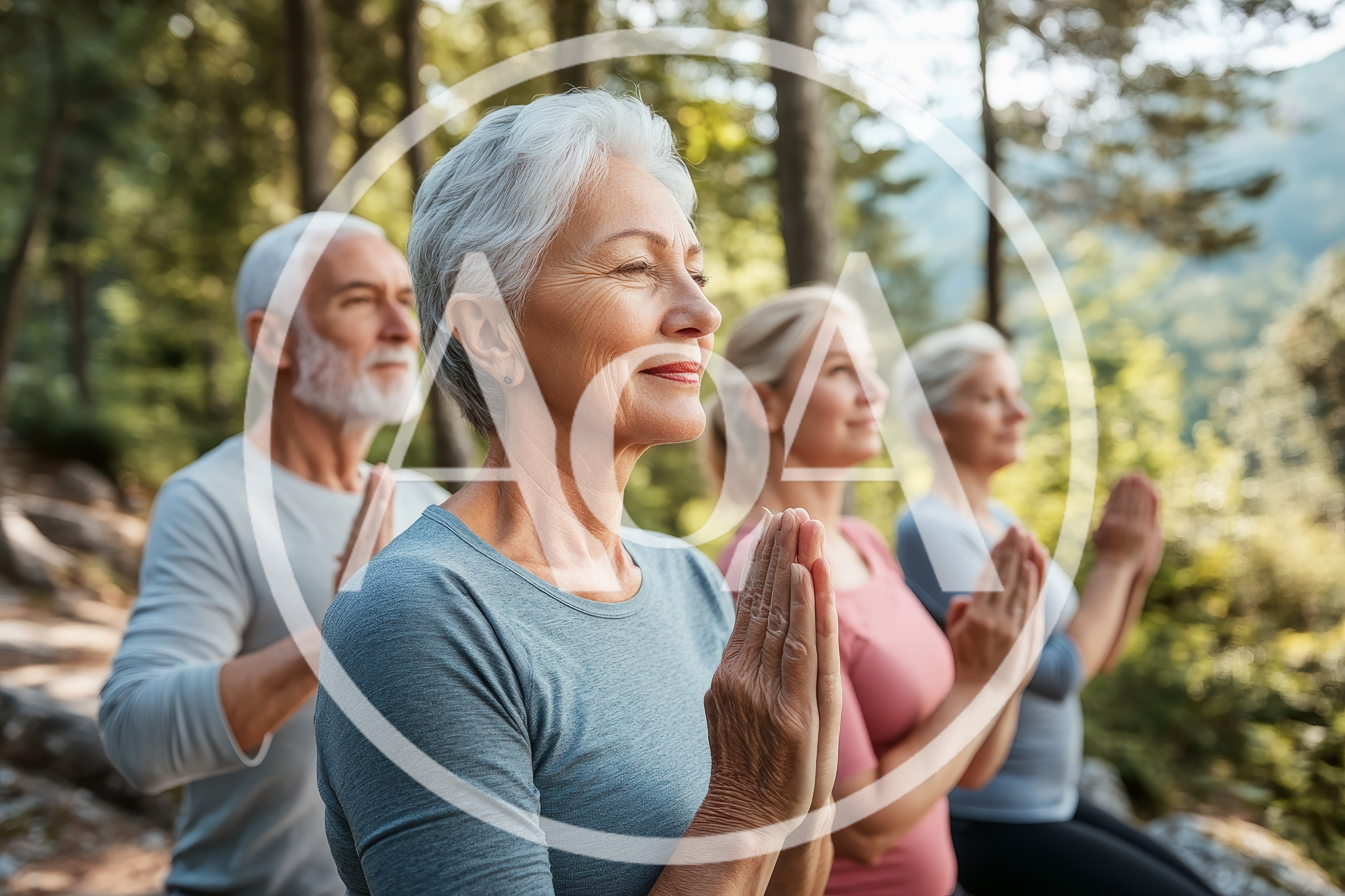 Group of Seniors Practicing Yoga Outdoors