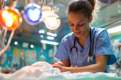 Neonatal Nurse Caring For Newborn In Hospital