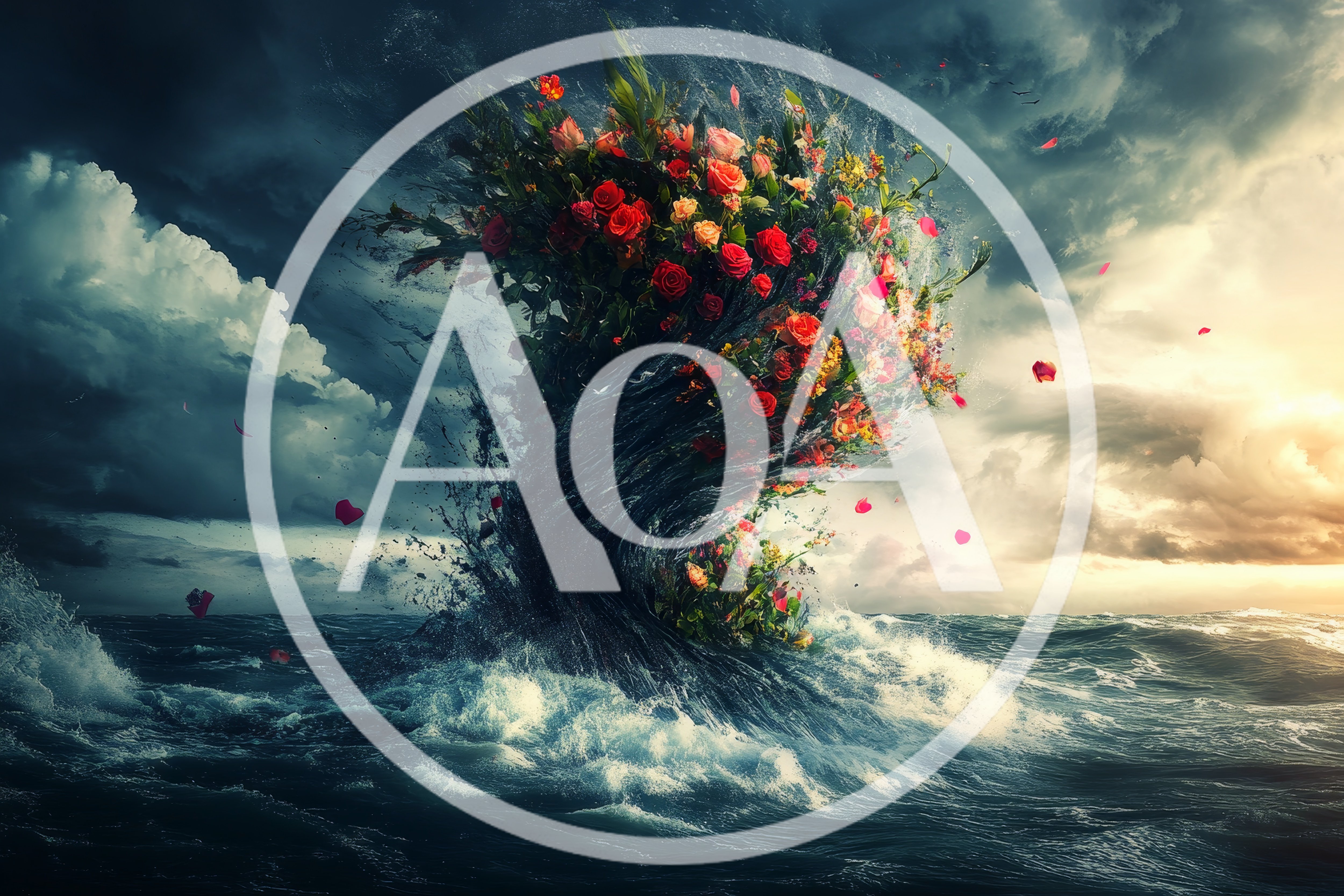 Surreal Floral Tornado Rising From Stormy Ocean