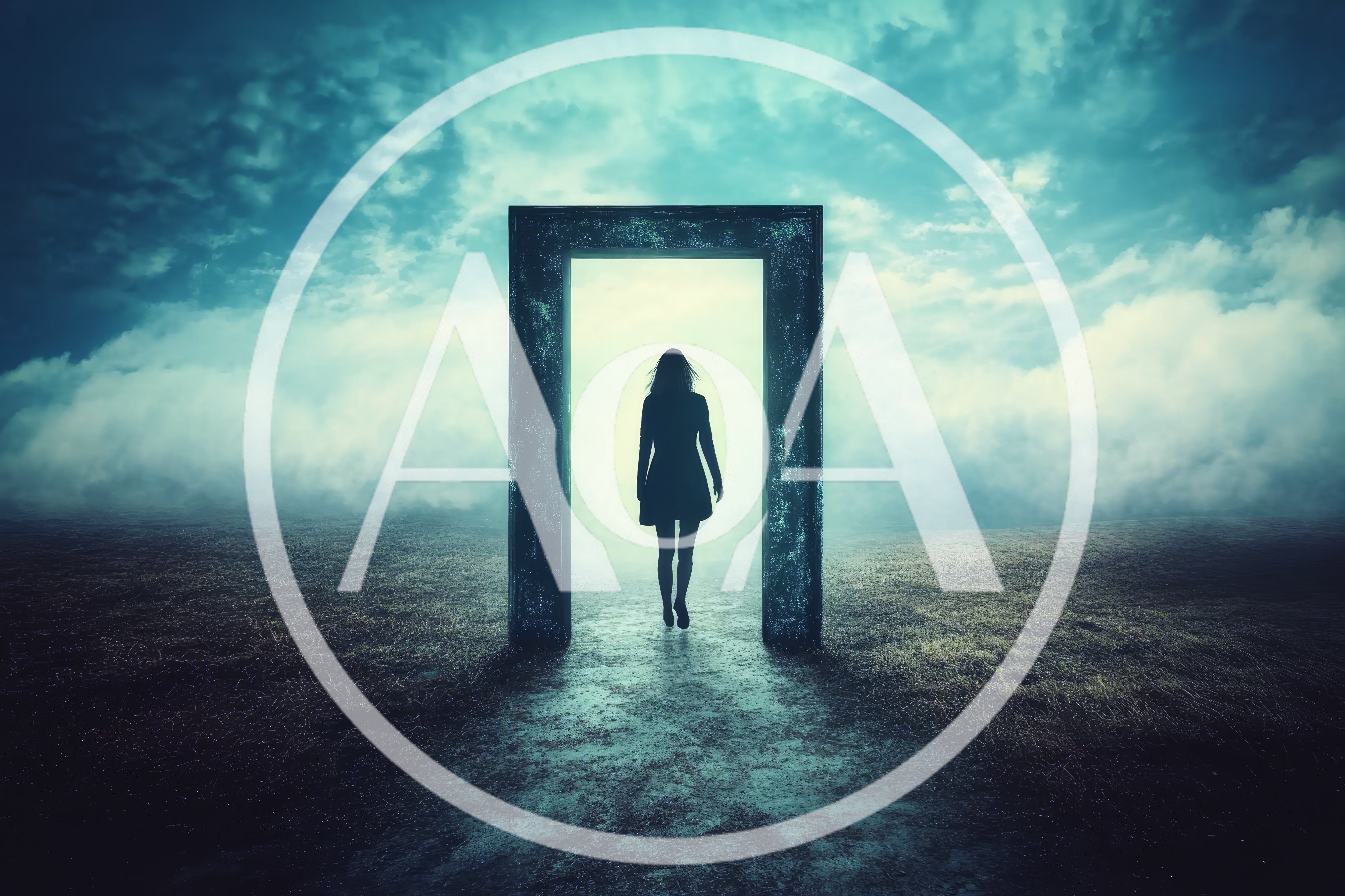 Silhouette Of A Woman Walking Through A Portal