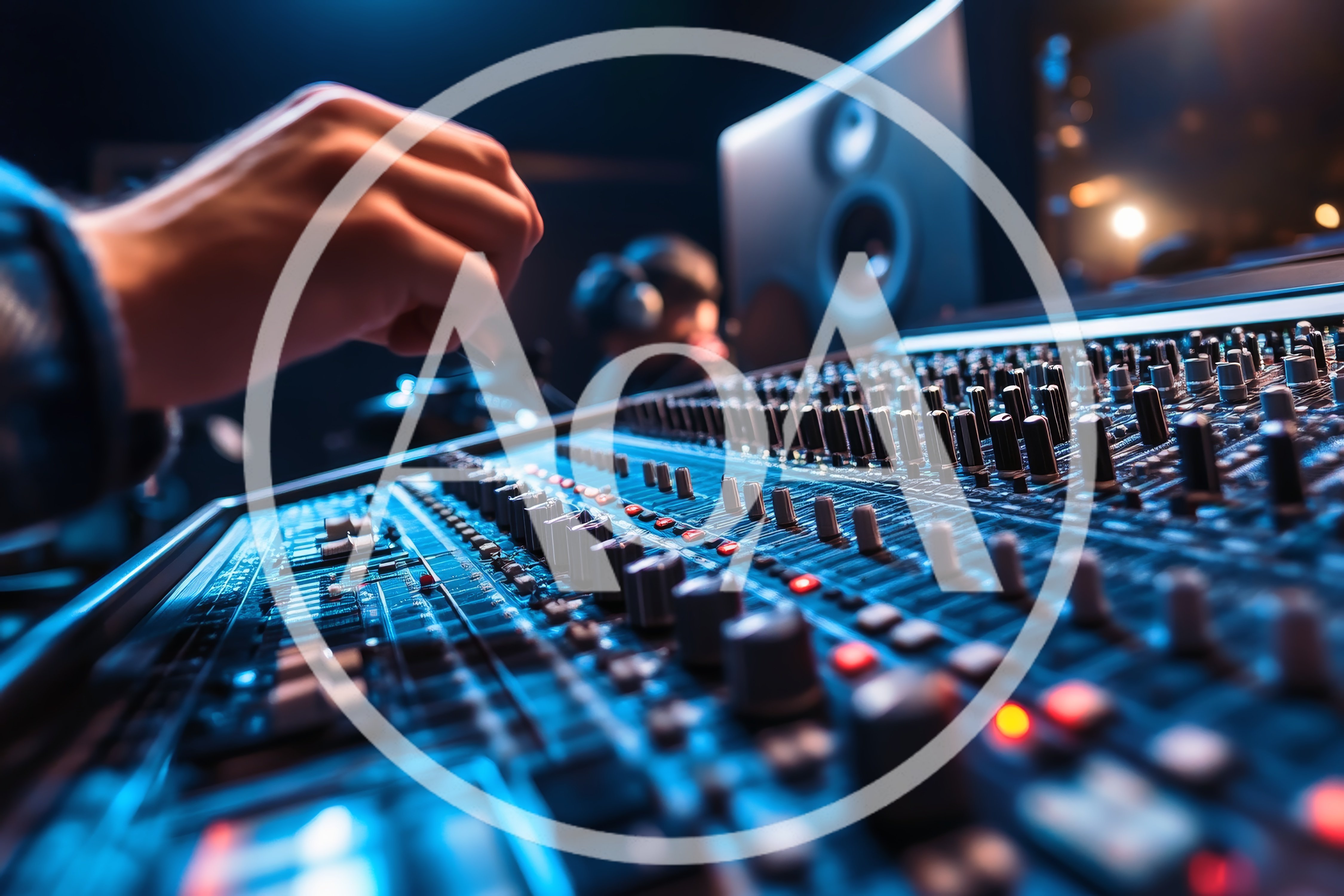 Audio Engineer Adjusting Mixing Console In Recording Studio