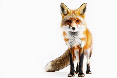 Red Fox Standing Against A Plain White Background
