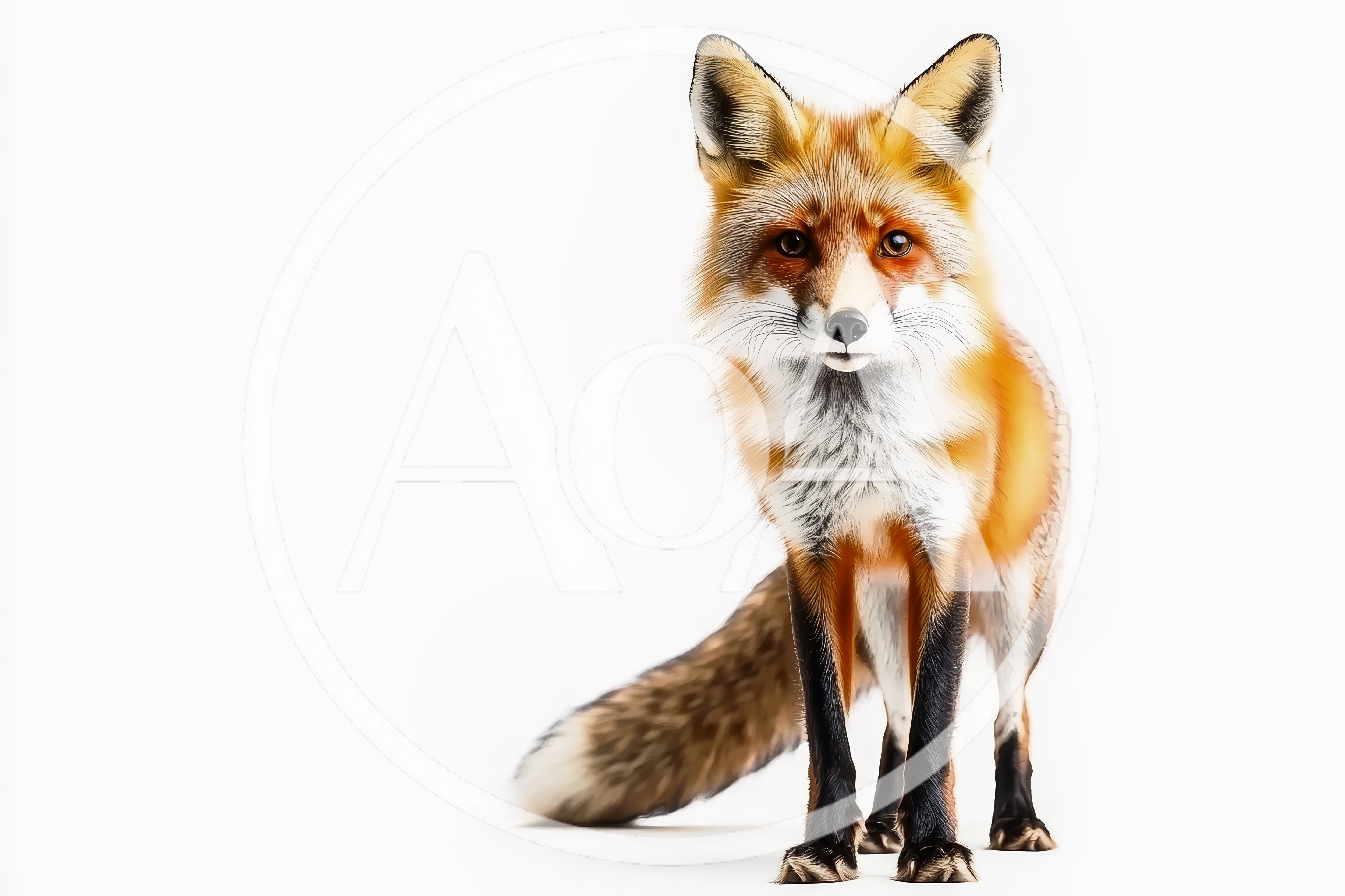Red Fox Standing Against A Plain White Background