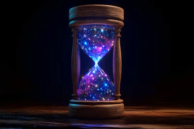 Cosmic Galaxy Hourglass on Wooden Table
