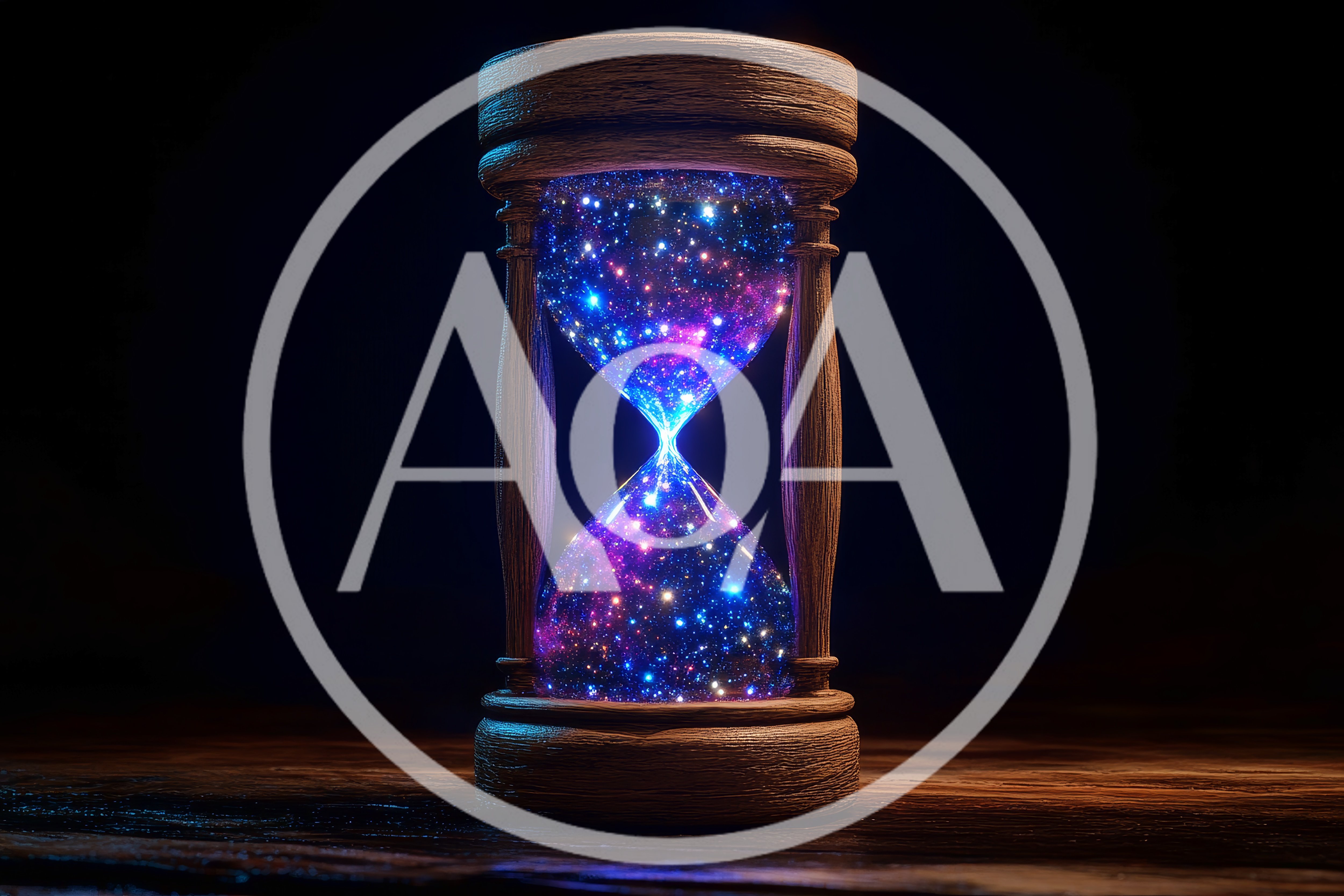 Cosmic Galaxy Hourglass on Wooden Table