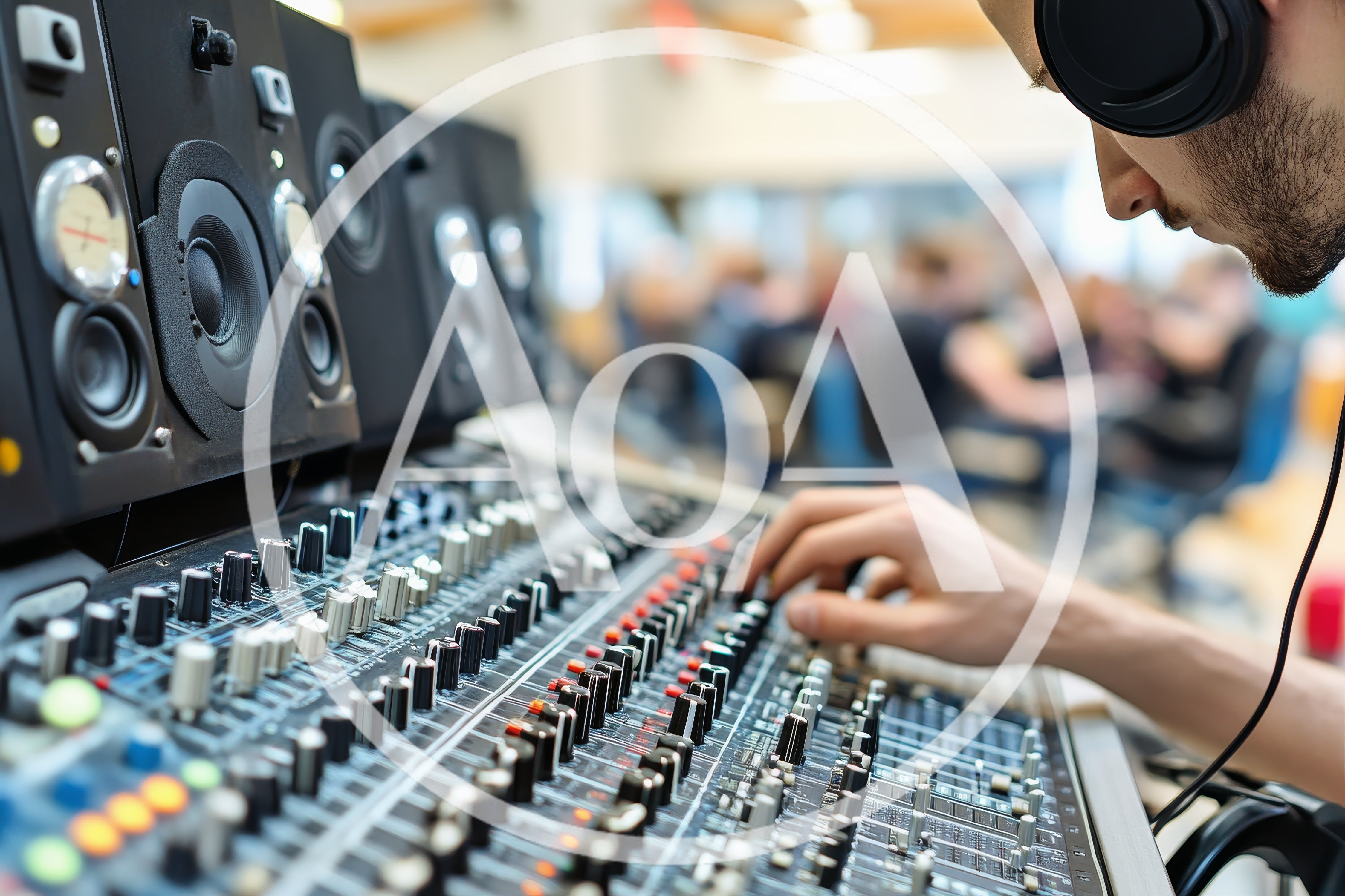 Sound Engineer Adjusting Audio Mixing Console