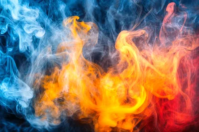 Abstract Swirling Clouds of Blue and Orange Smoke