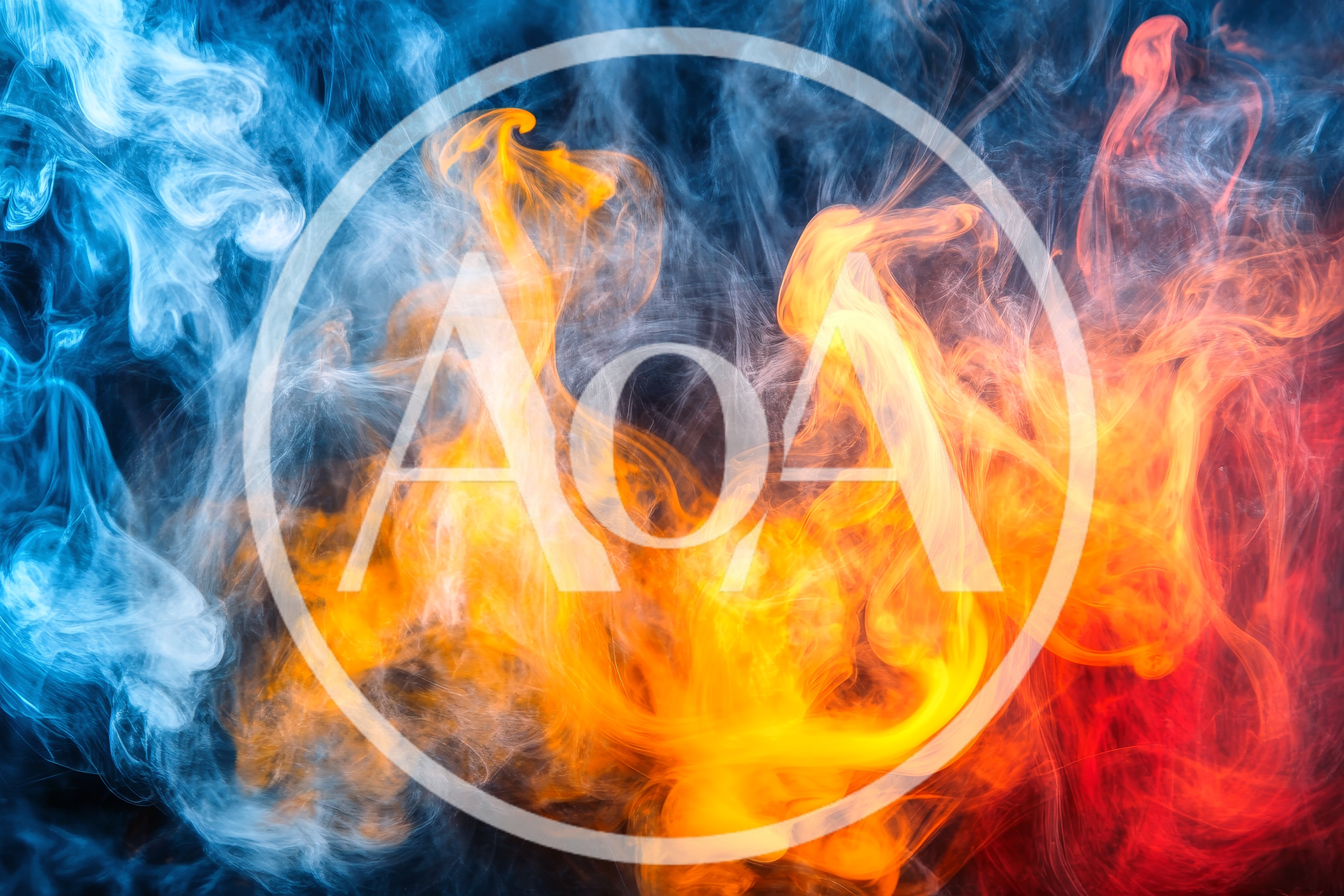 Abstract Swirling Clouds of Blue and Orange Smoke