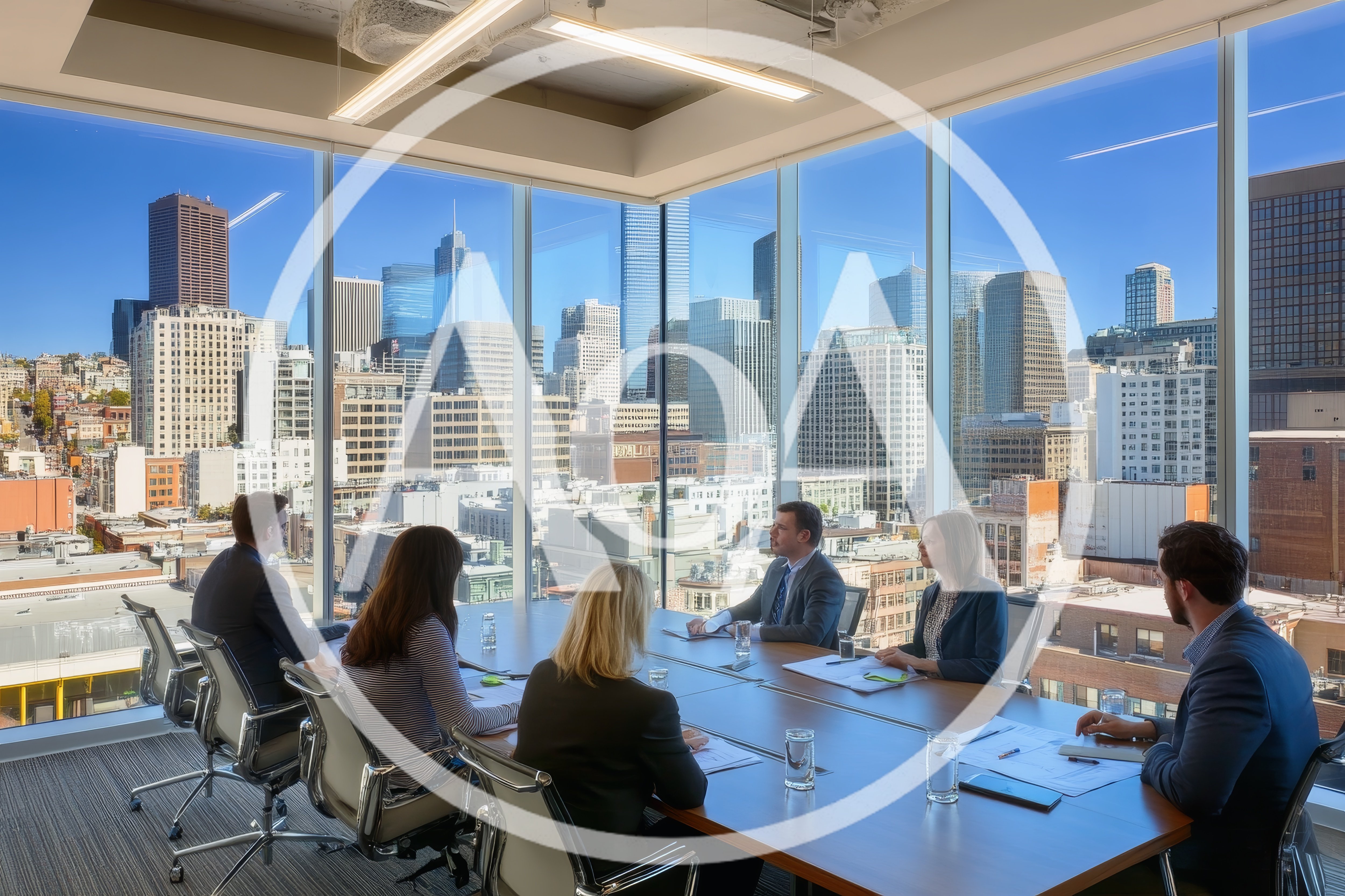 Corporate Team Meeting In A High Rise Office