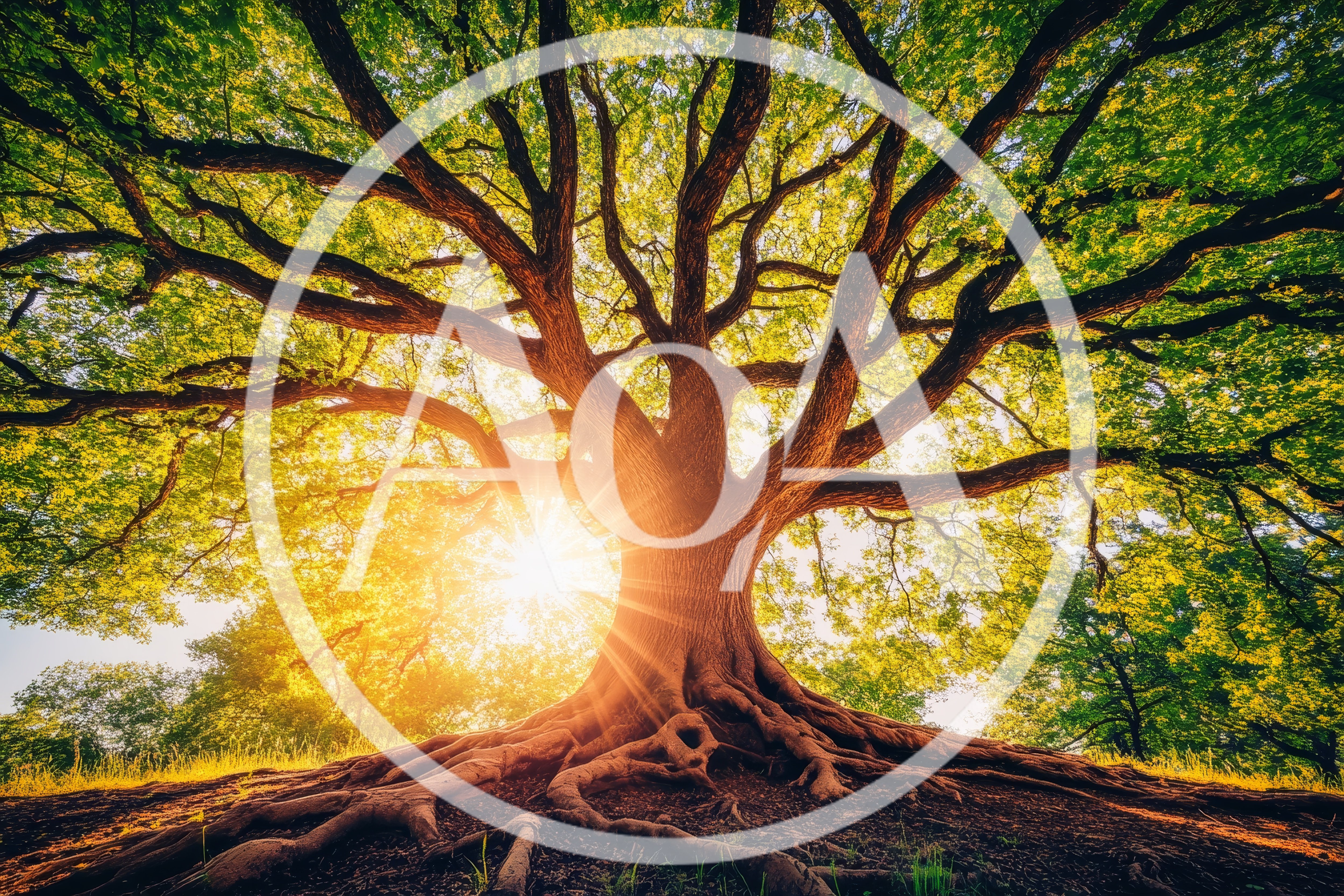 Majestic Ancient Oak Tree With Sunburst
