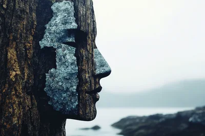 Surreal Tree Trunk Carved Into A Human Profile