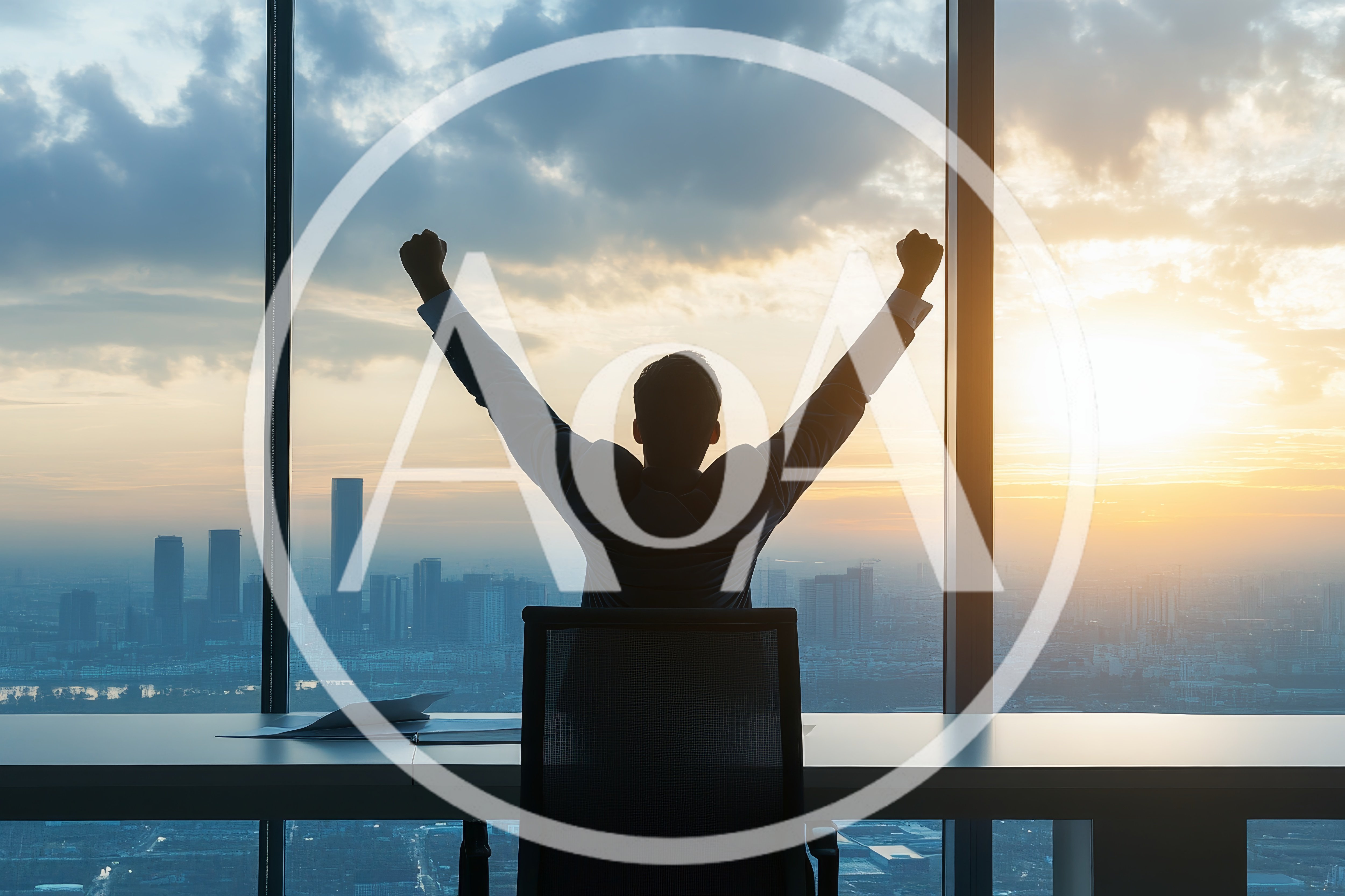 Businessman Celebrating Success In High Rise Office
