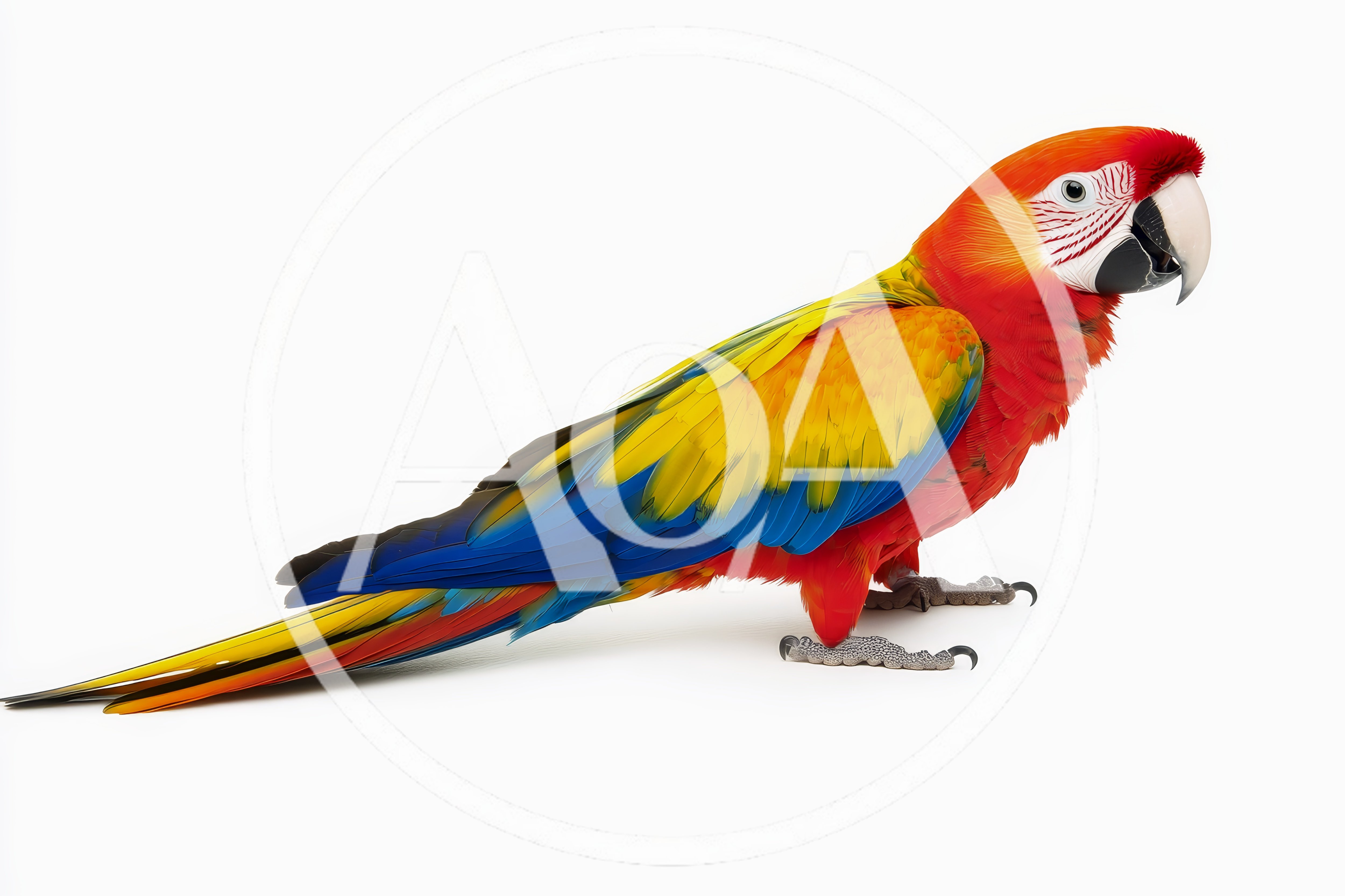 Scarlet Macaw Parrot Standing on White Background