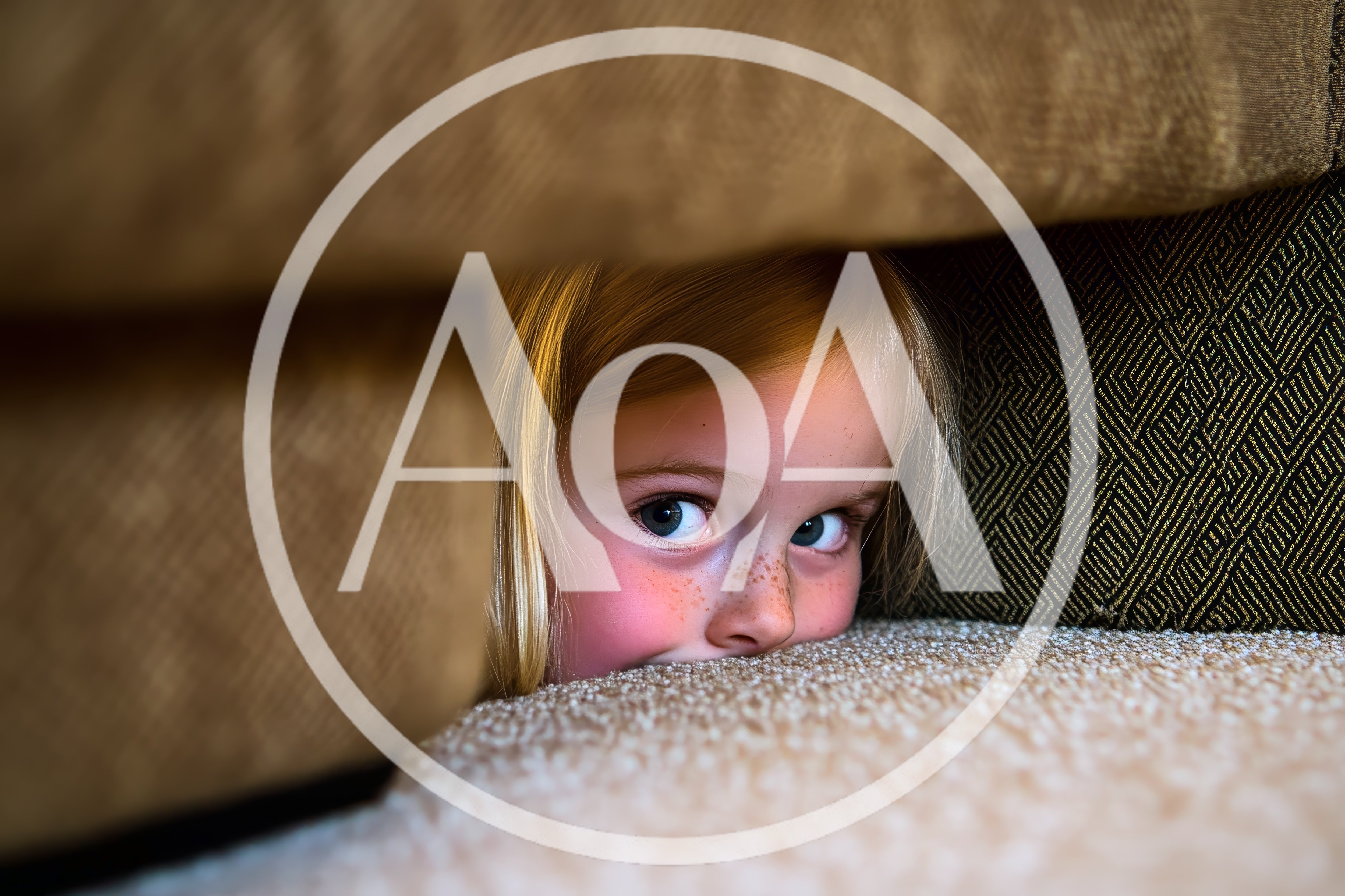 Kids playing hide and seek in a cozy house.