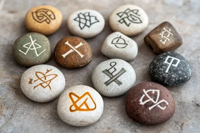 Collection Of Engraved Stones With Mystical Symbols