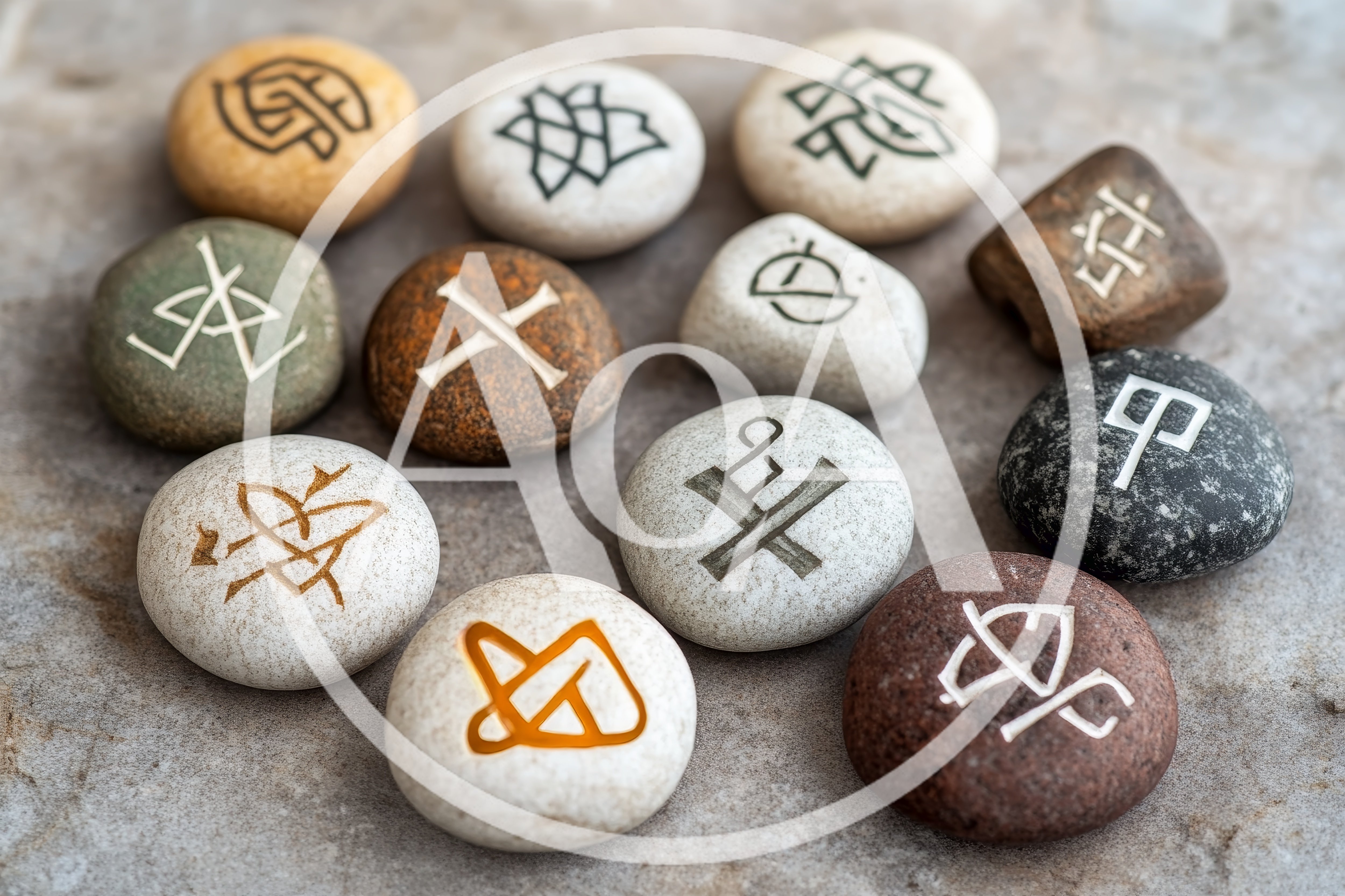 Collection Of Engraved Stones With Mystical Symbols