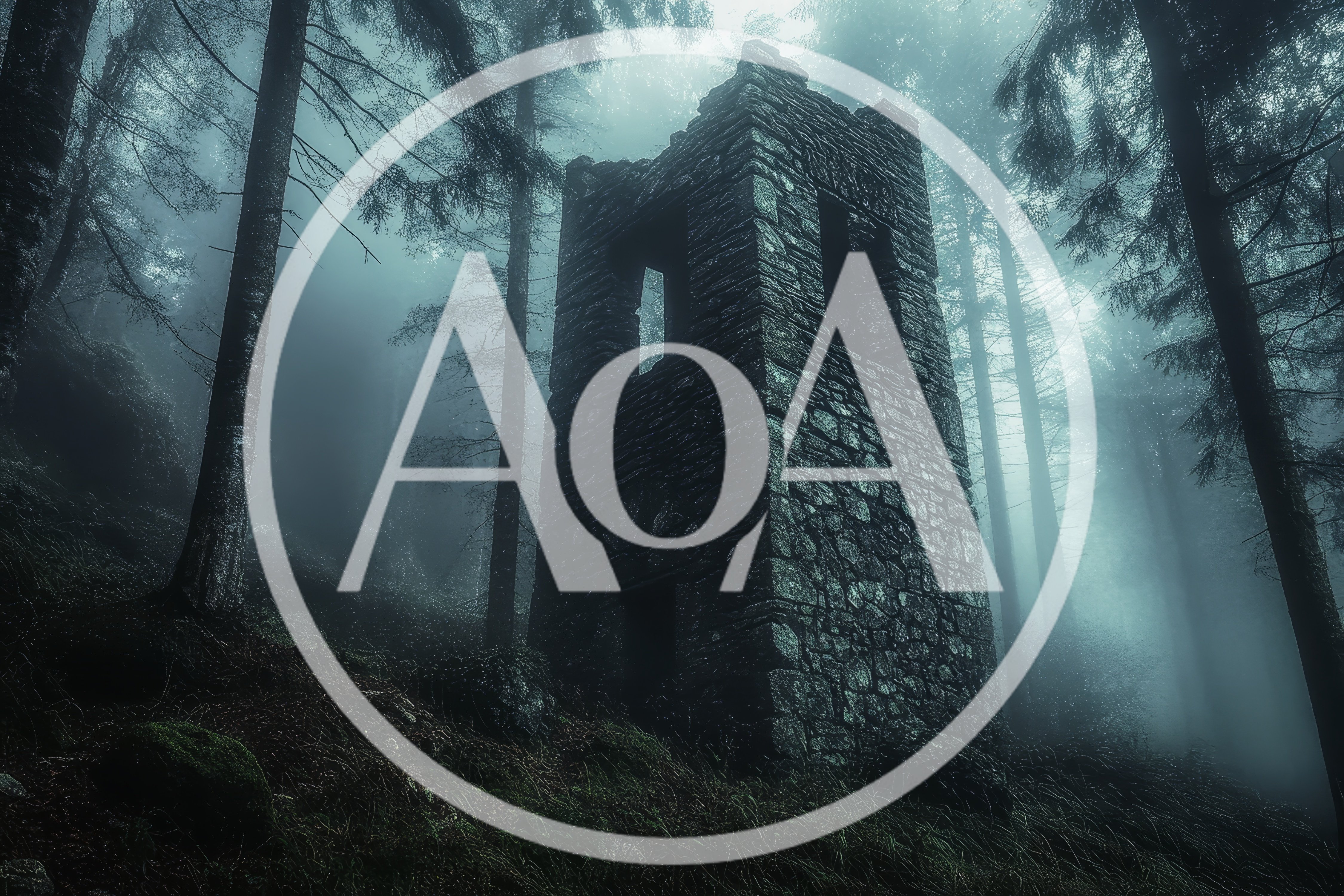 Ancient Stone Tower Ruin In A Misty Forest