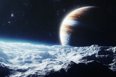 Jupiter Planet Seen From Icy Moon Surface