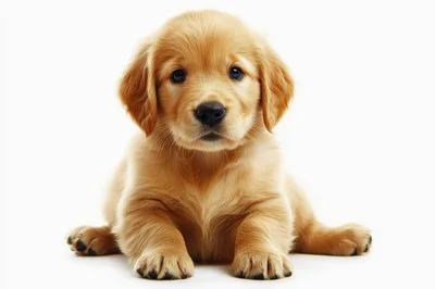 Adorable Golden Retriever Puppy Sitting On White Background