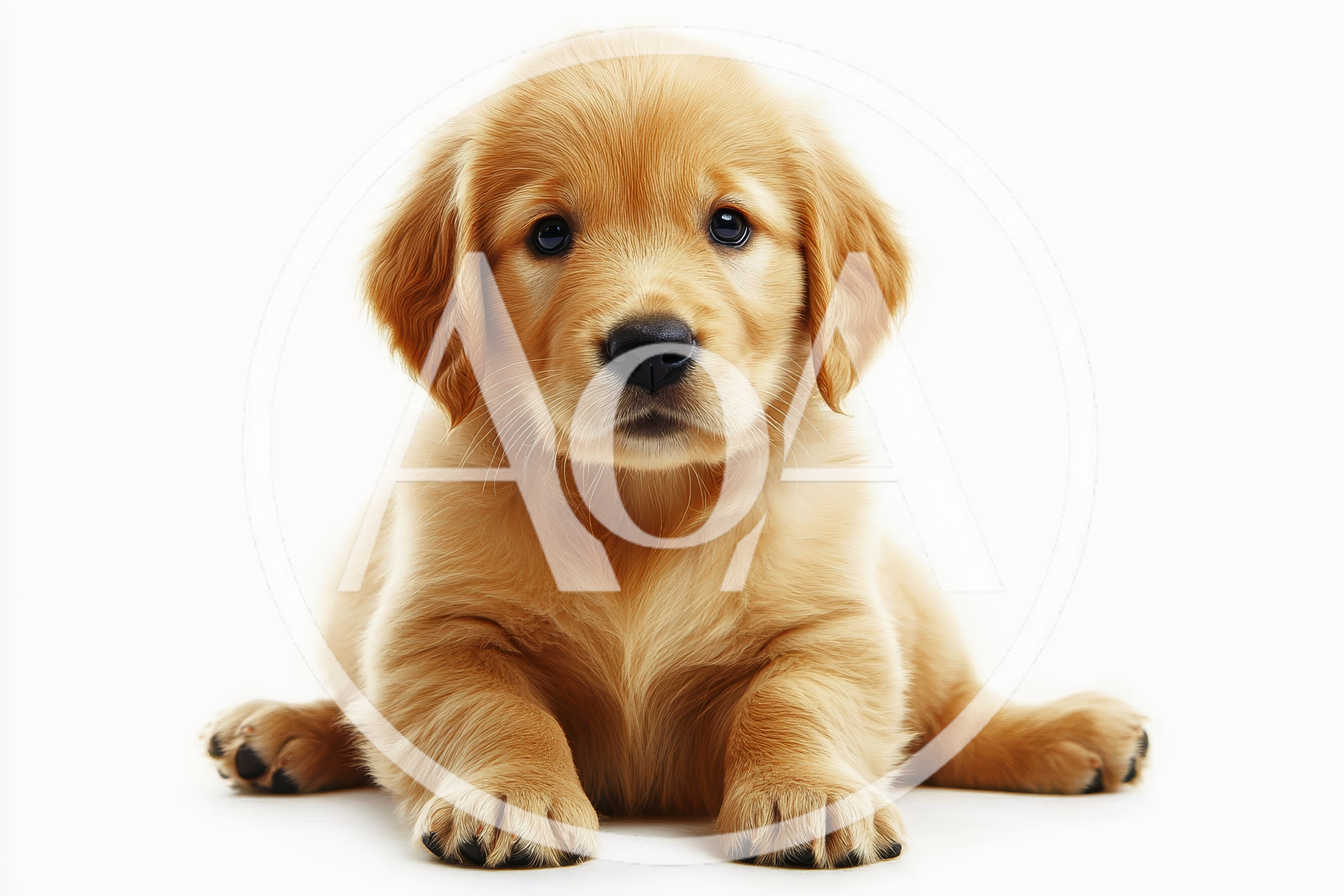 Adorable Golden Retriever Puppy Sitting On White Background