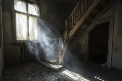 Sunlight Streaming Through Window In Abandoned House