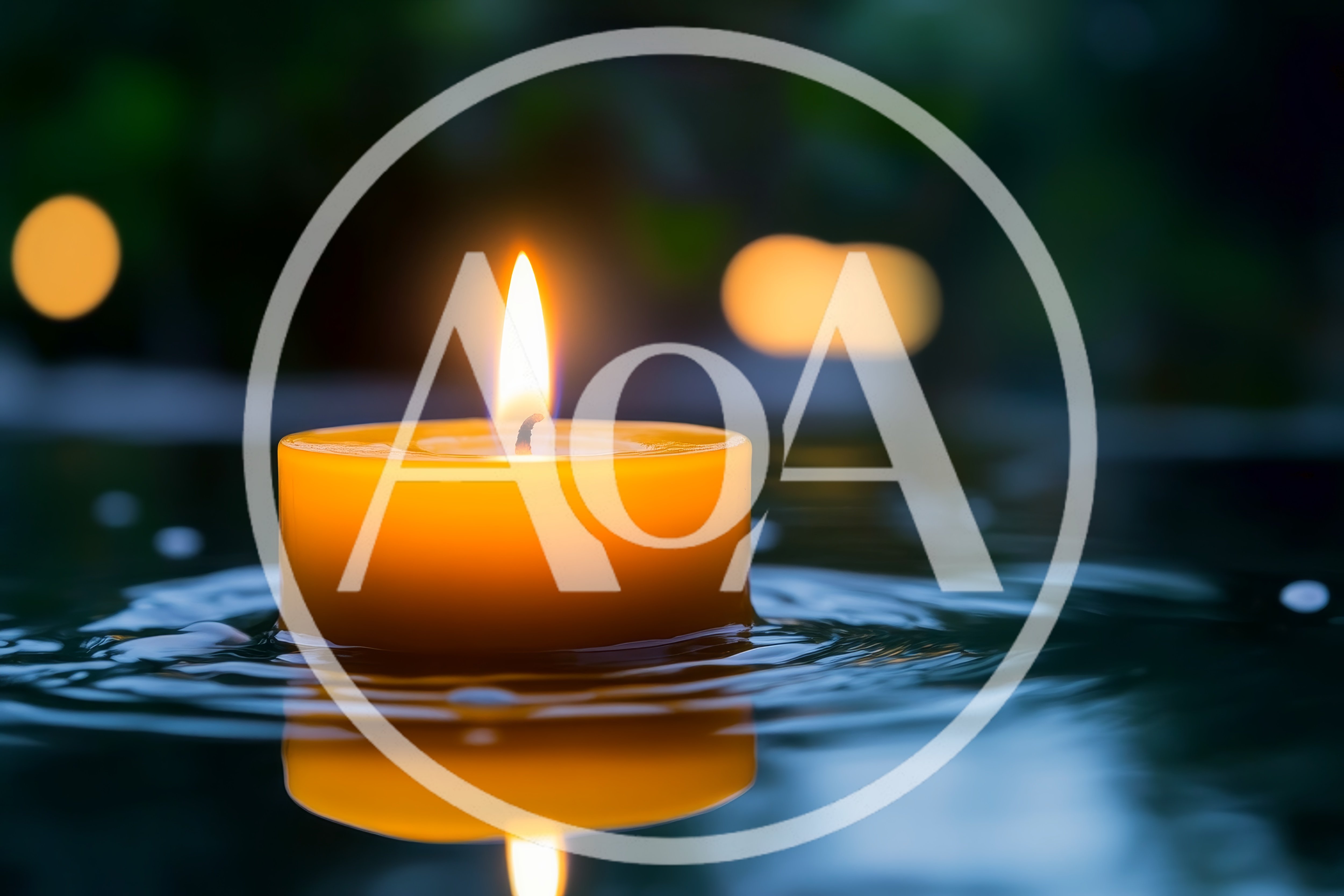 Floating Yellow Candle On Dark Water Surface