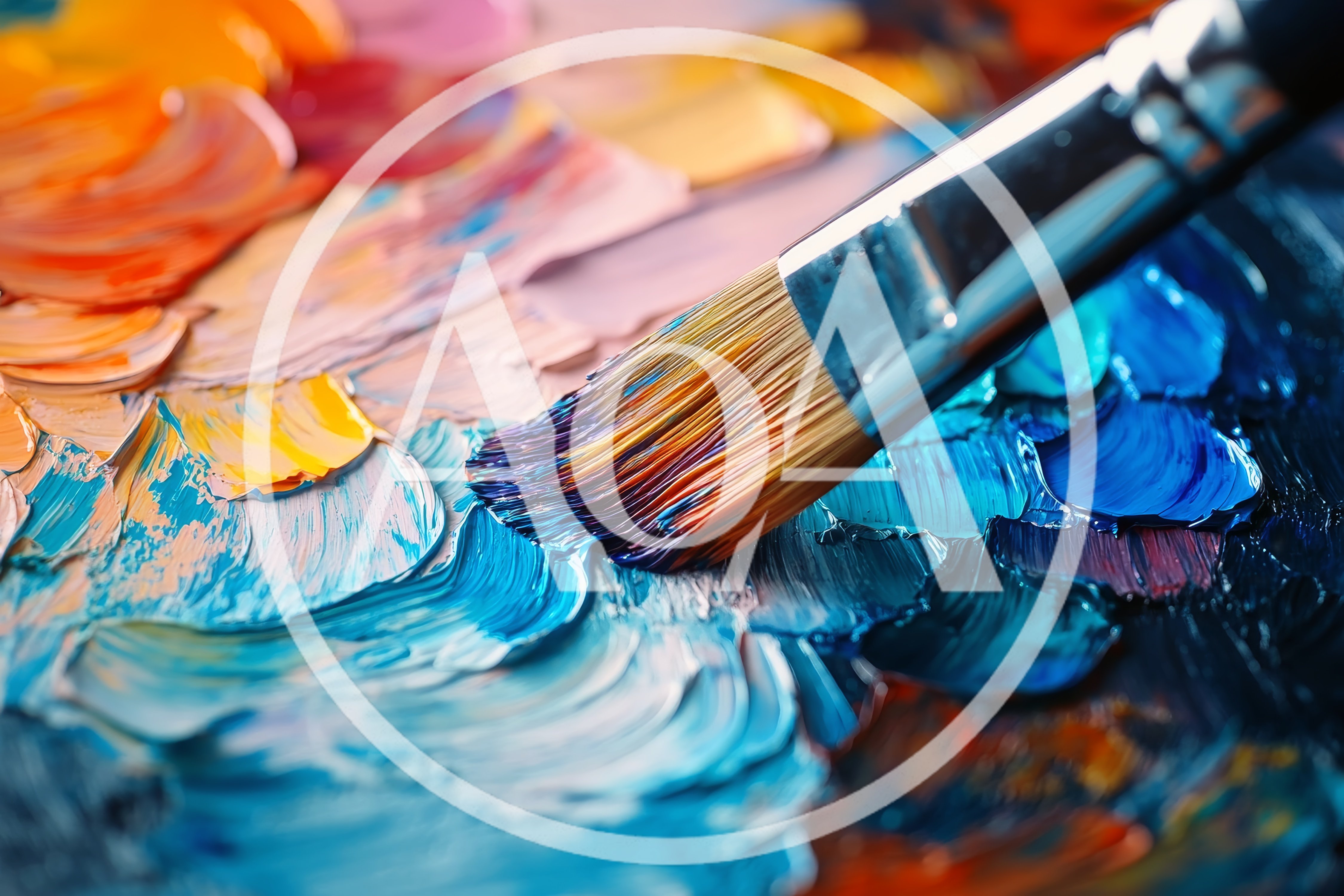 Artist Paintbrush Applying Thick Oil Paint On Canvas