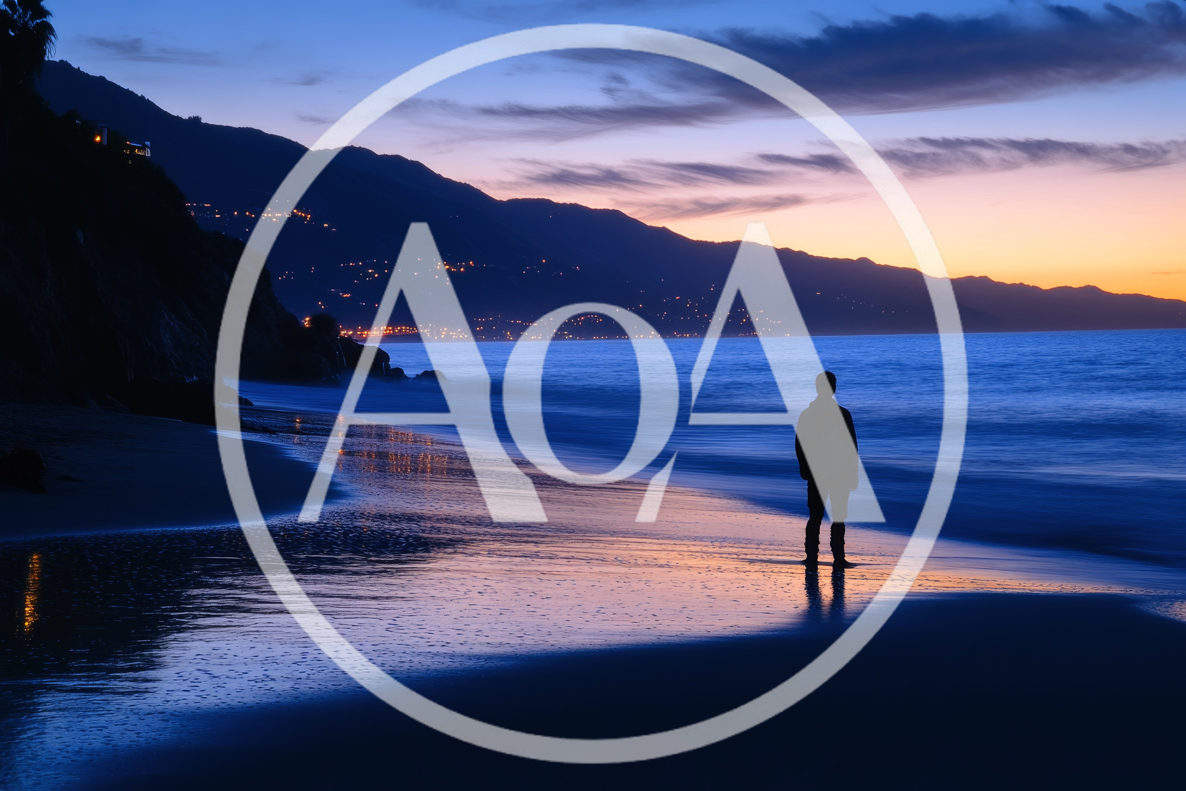 Silhouette Of A Man Standing On A Beach At Twilight