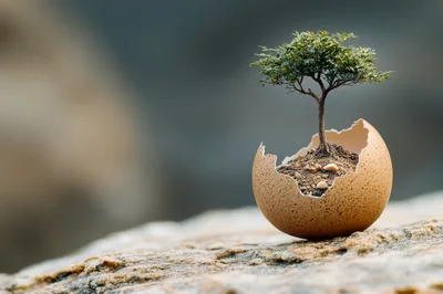 Small Tree Growing Inside A Cracked Eggshell