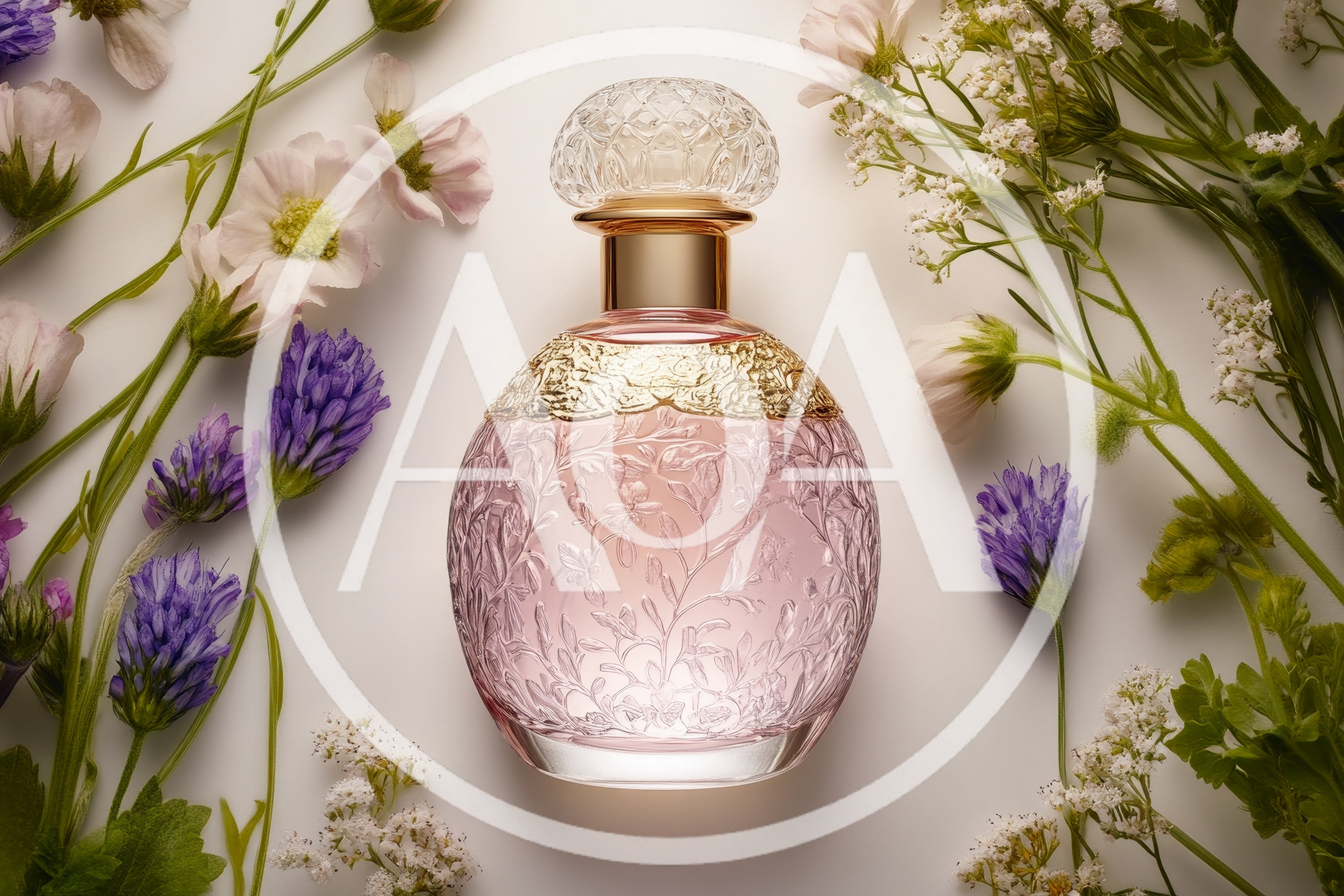 Elegant Perfume Bottle Surrounded By Delicate Spring Flowers
