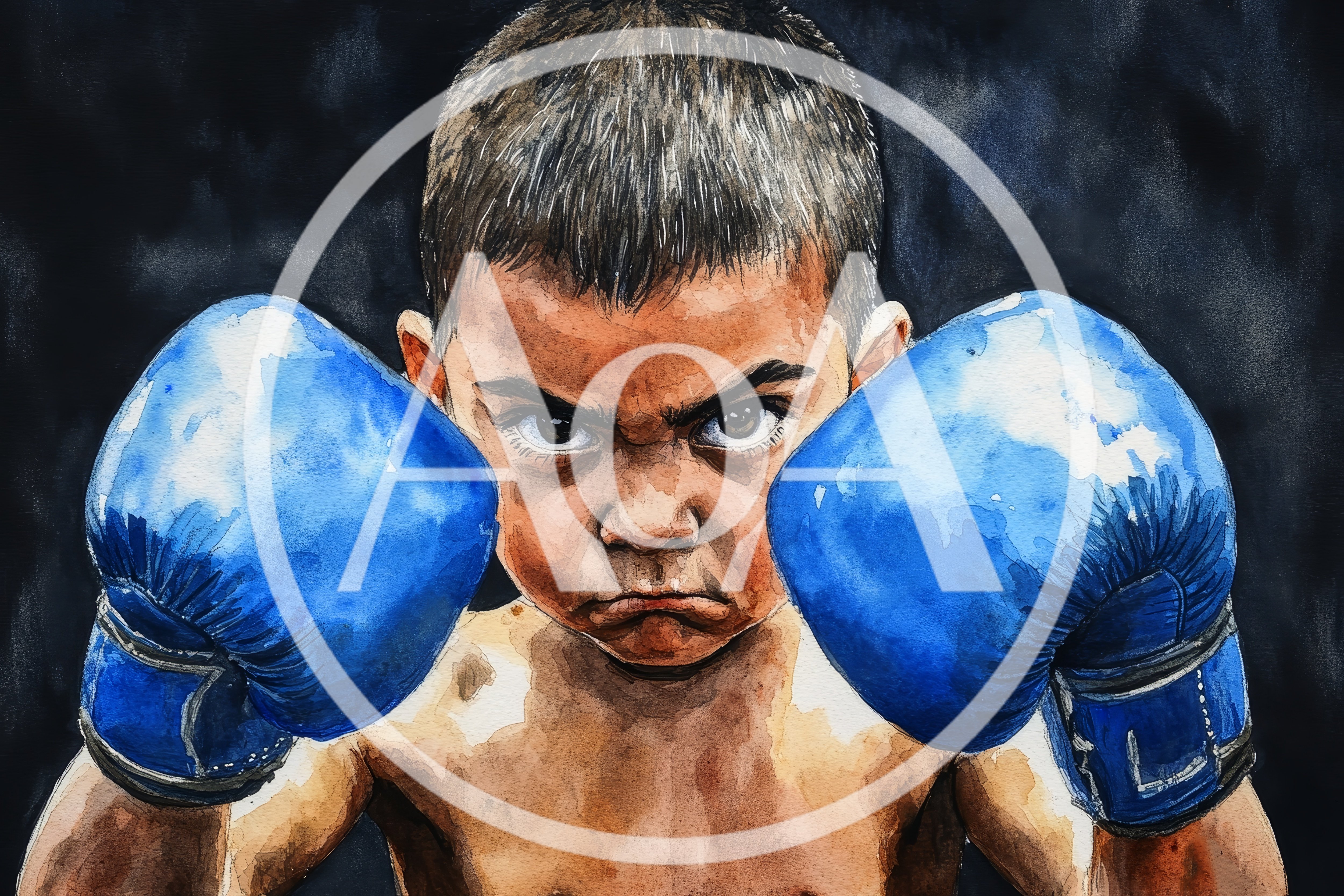 Watercolor Illustration Of A Determined Young Boxer