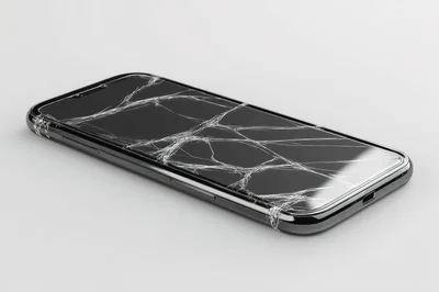 Broken Smartphone Screen With Extensive Glass Cracks