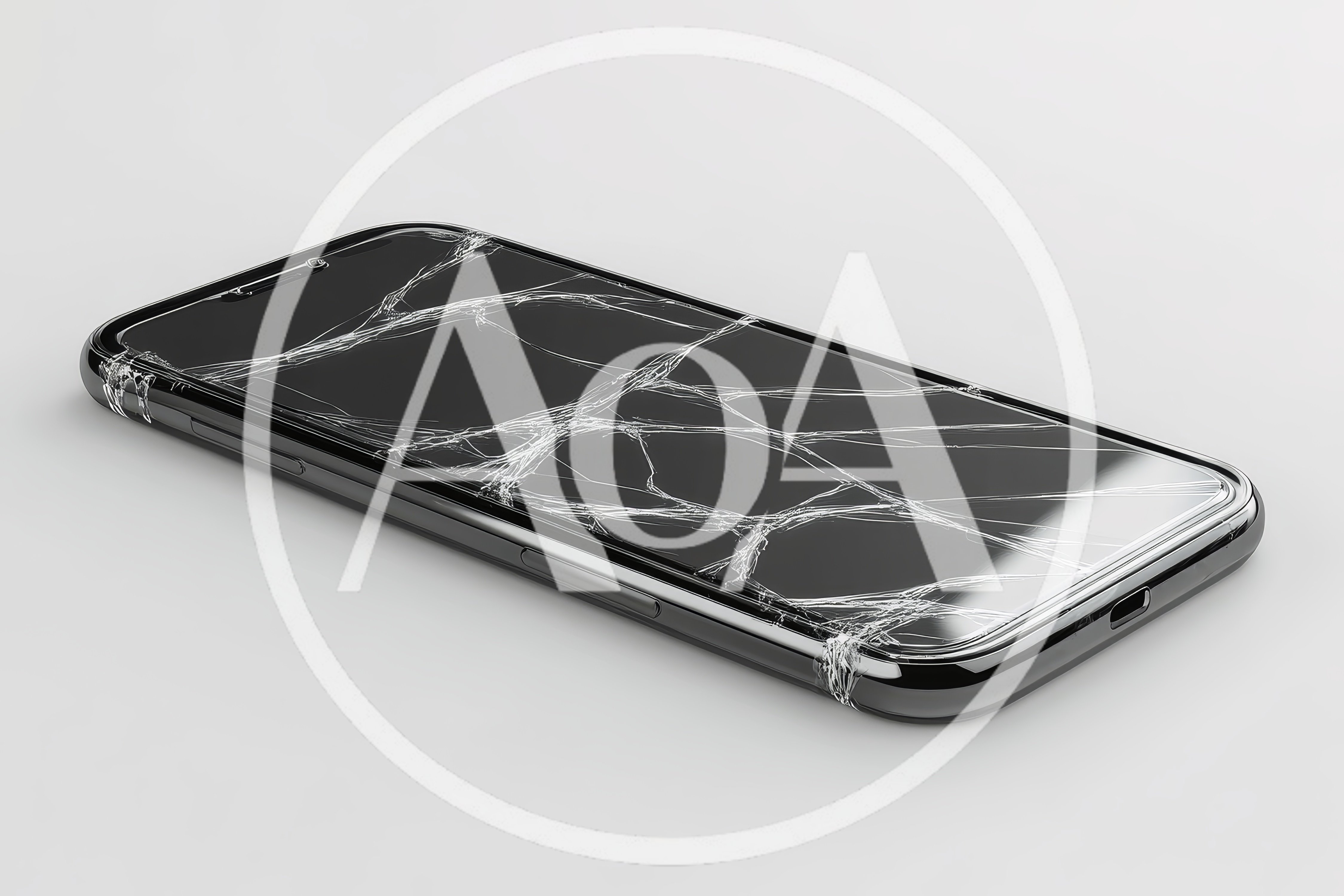 Broken Smartphone Screen With Extensive Glass Cracks