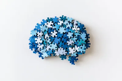 Blue Puzzle Pieces Arranged In A Brain Shape