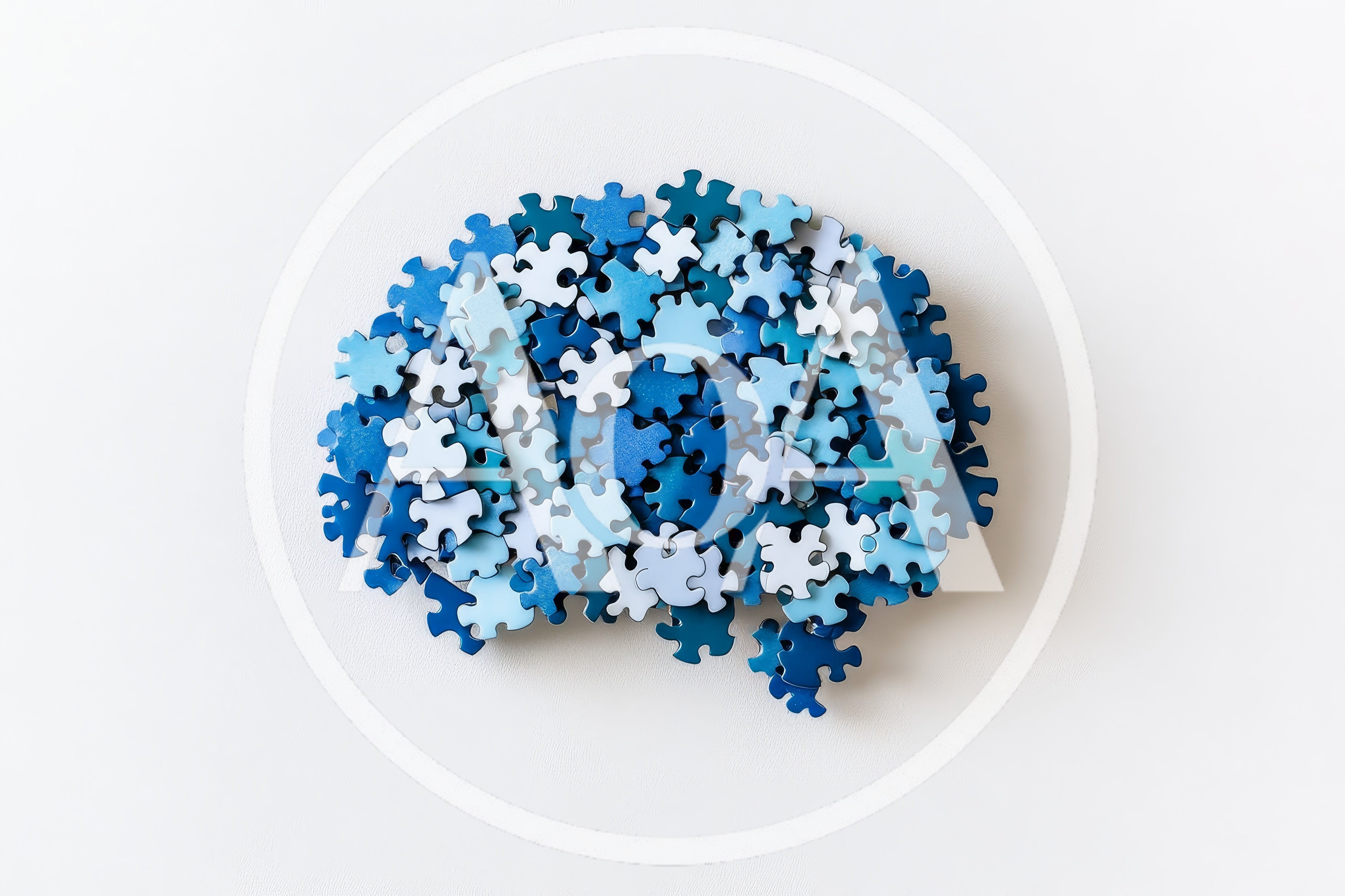 Blue Puzzle Pieces Arranged In A Brain Shape
