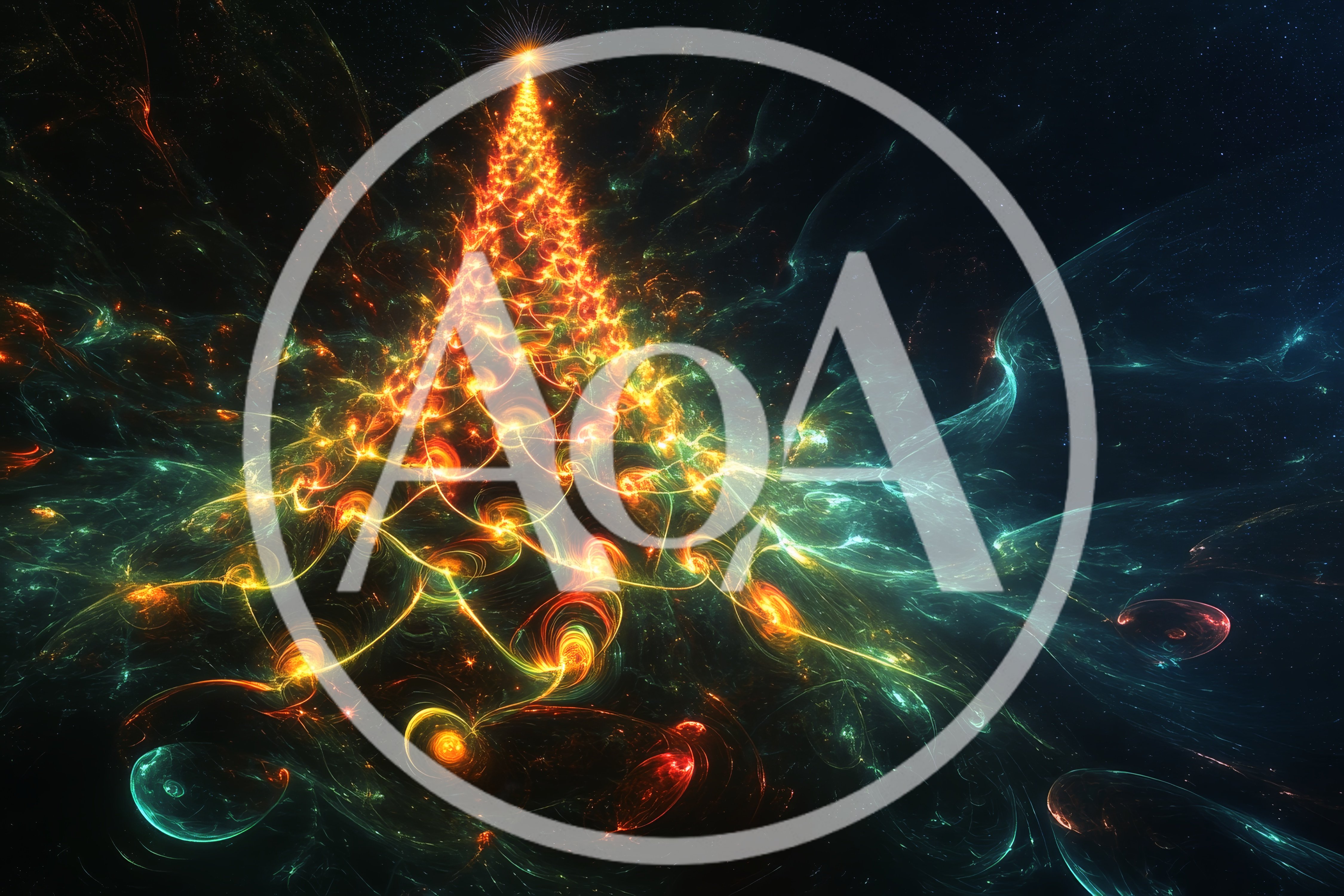 Abstract Fractal Christmas Tree With Glowing Golden Lights