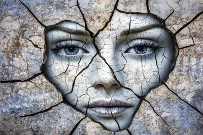 Surreal Portrait Of A Woman Emerging From Cracked Stone
