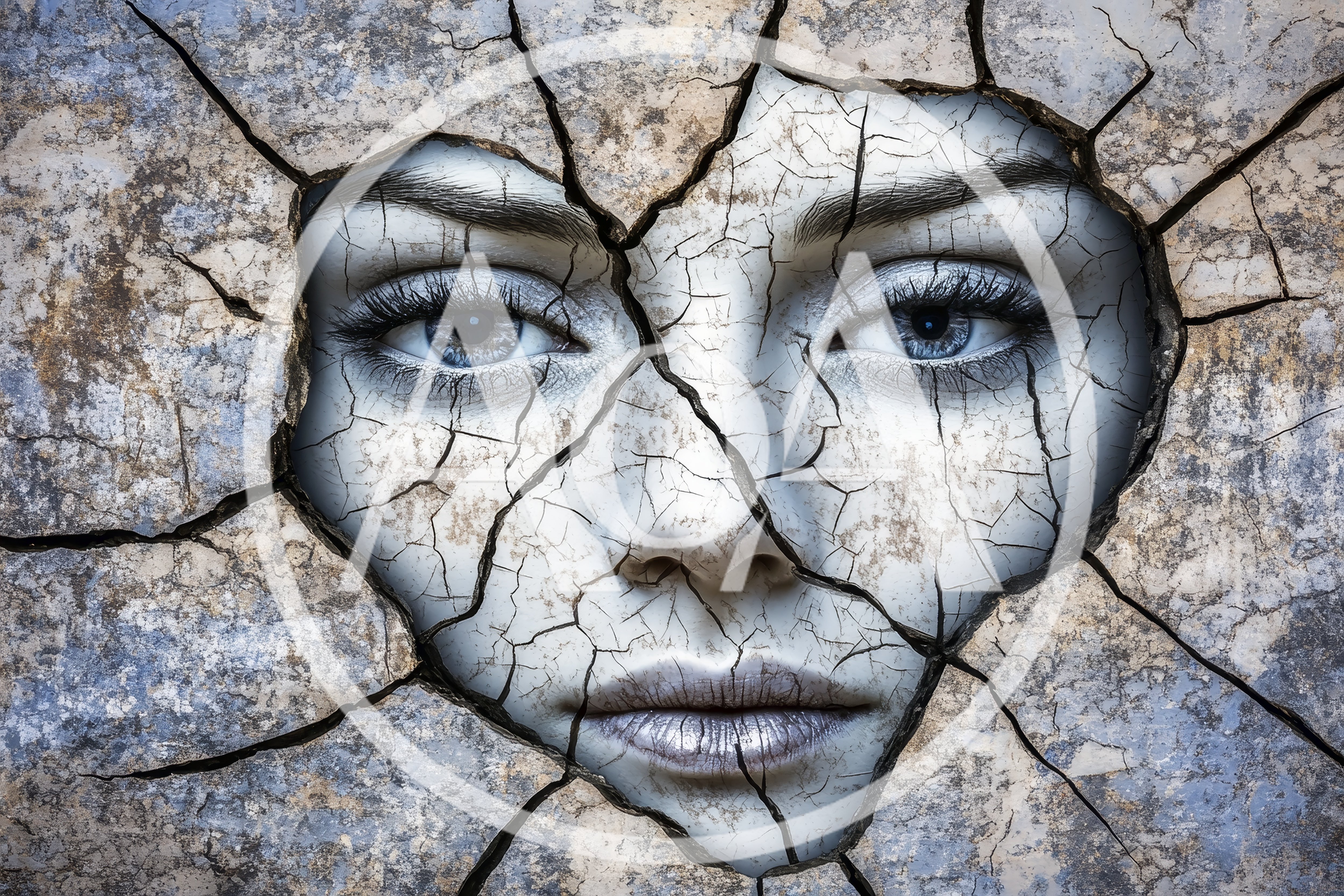 Surreal Portrait Of A Woman Emerging From Cracked Stone