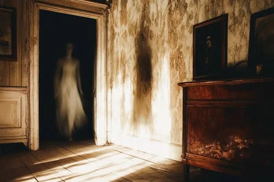 Ghostly Figure Appearing In A Dark Haunted House Doorway