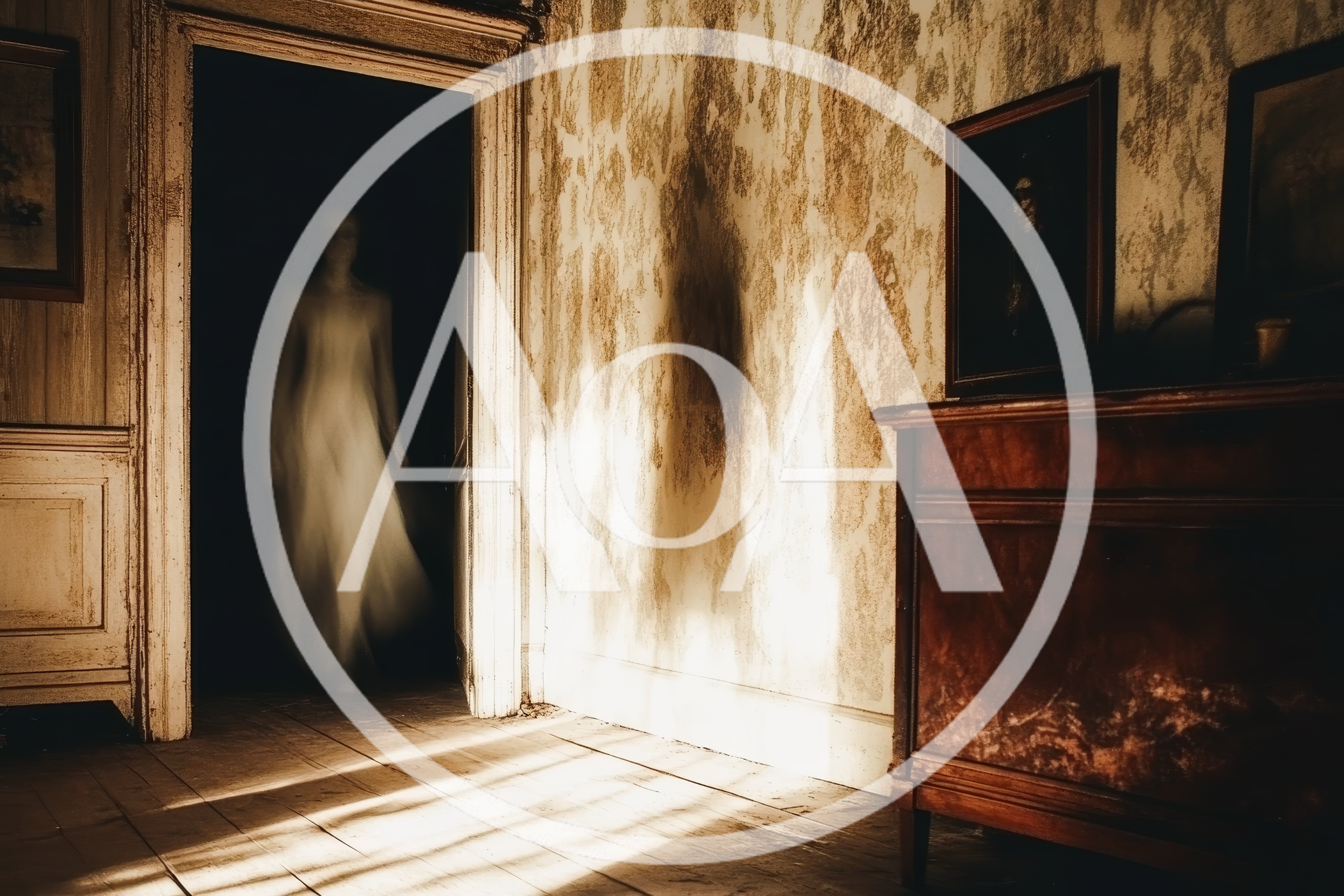 Ghostly Figure Appearing In A Dark Haunted House Doorway