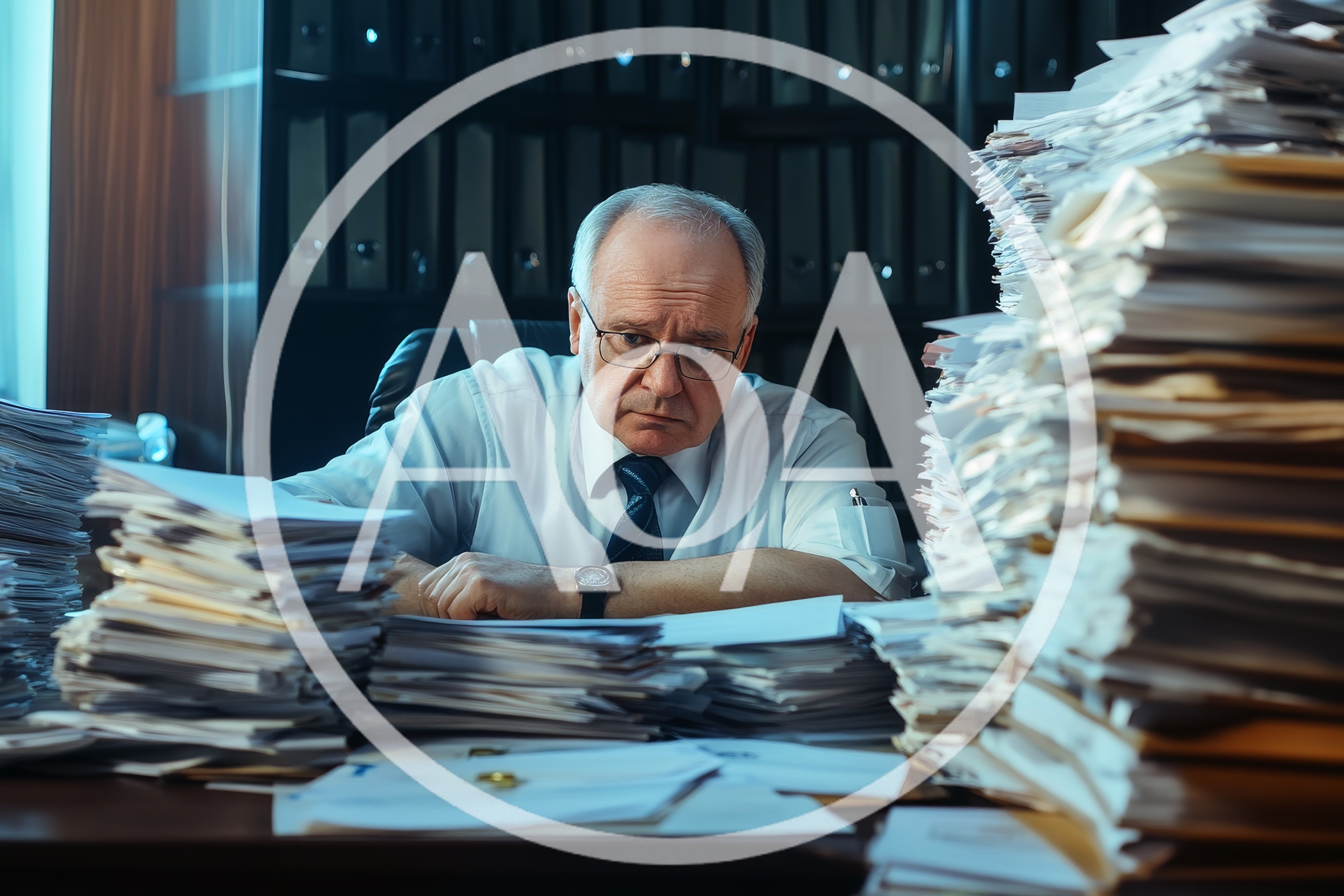Overwhelmed Office Worker Buried Under Piles Of Paperwork